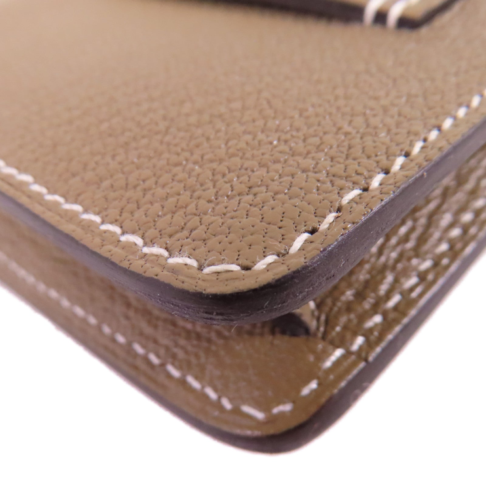 HERMES Chevre皮革Roulis Slim Wallet金扣短錢包18 Etoupe/大象灰色