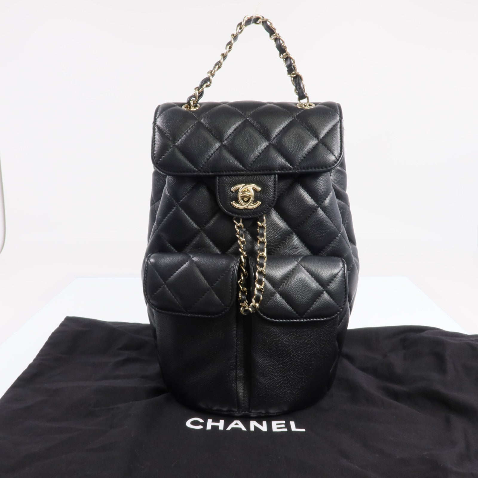 CHANEL 牛皮皮革Backpack金扣背包