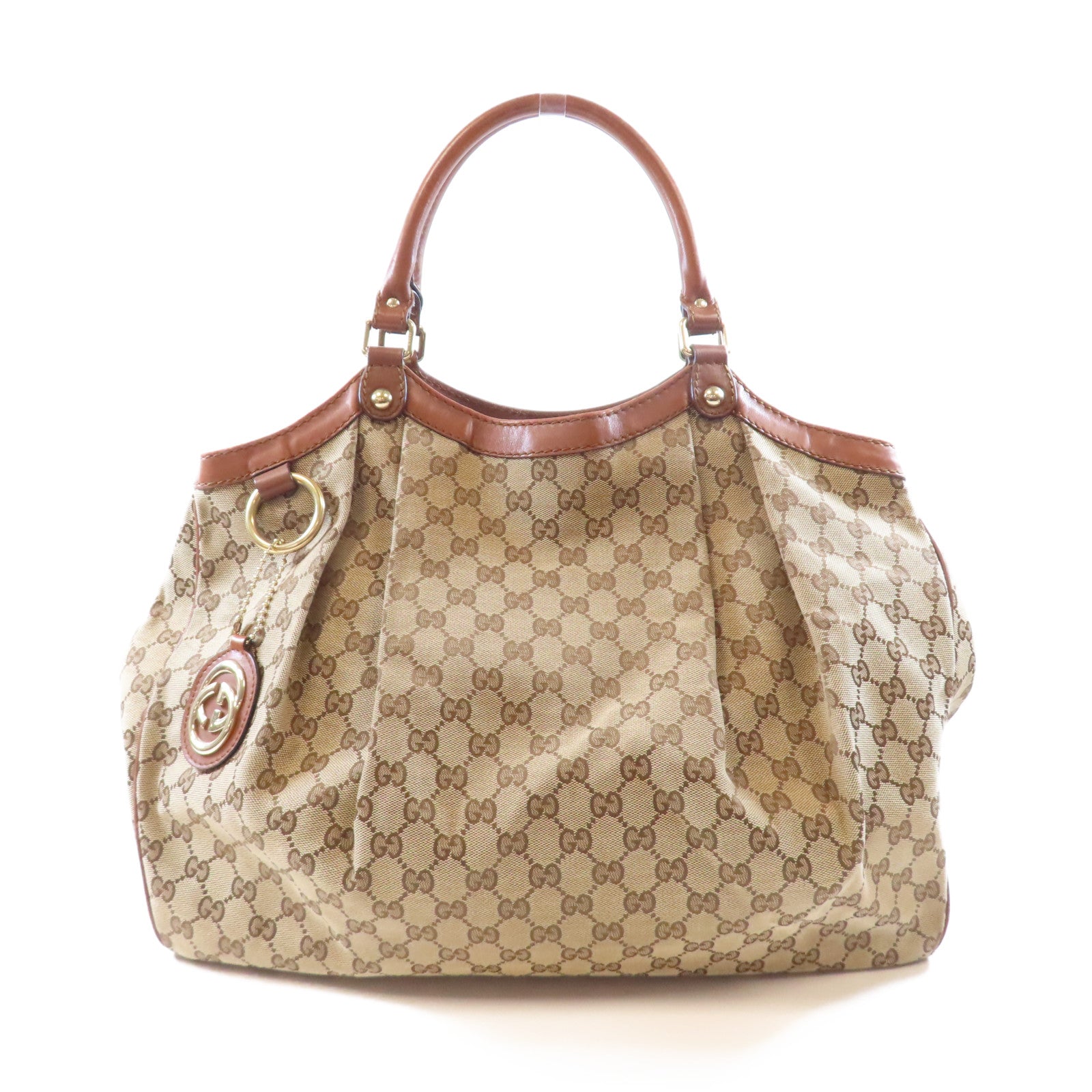 GUCCI 帆布Sukey Hobo金扣肩背袋棕色