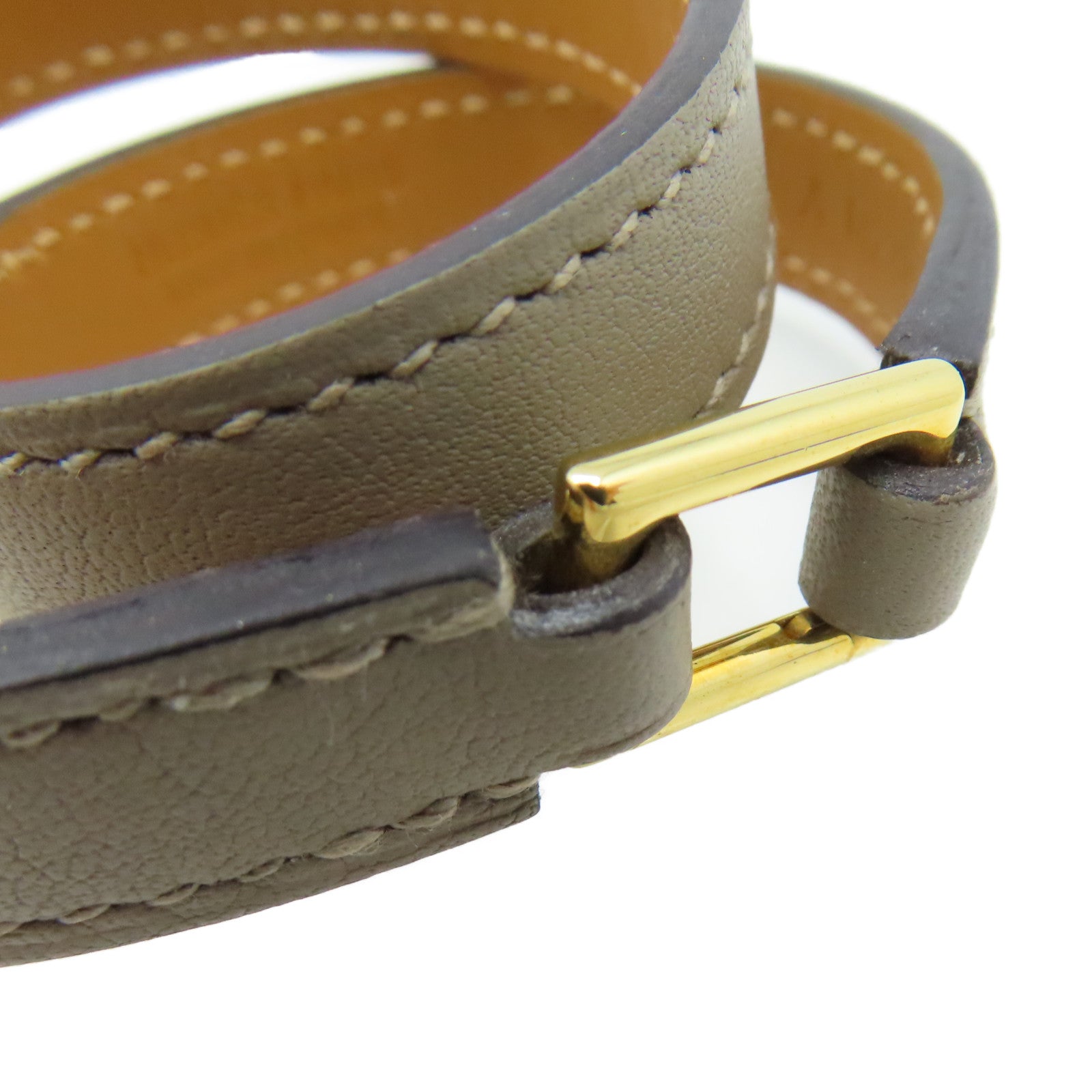 HERMES 【激減優惠】Swift皮革Rivale Double Tour Bracelet金扣手鏈金色/大象灰色