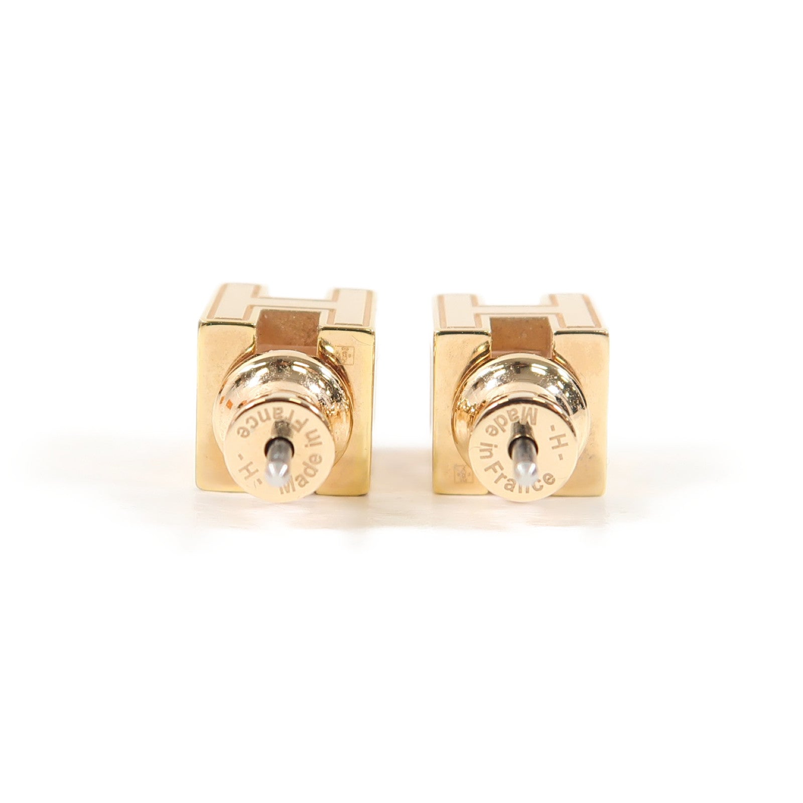 HERMES 金屬Cage d'h Earrings耳環白色/金色