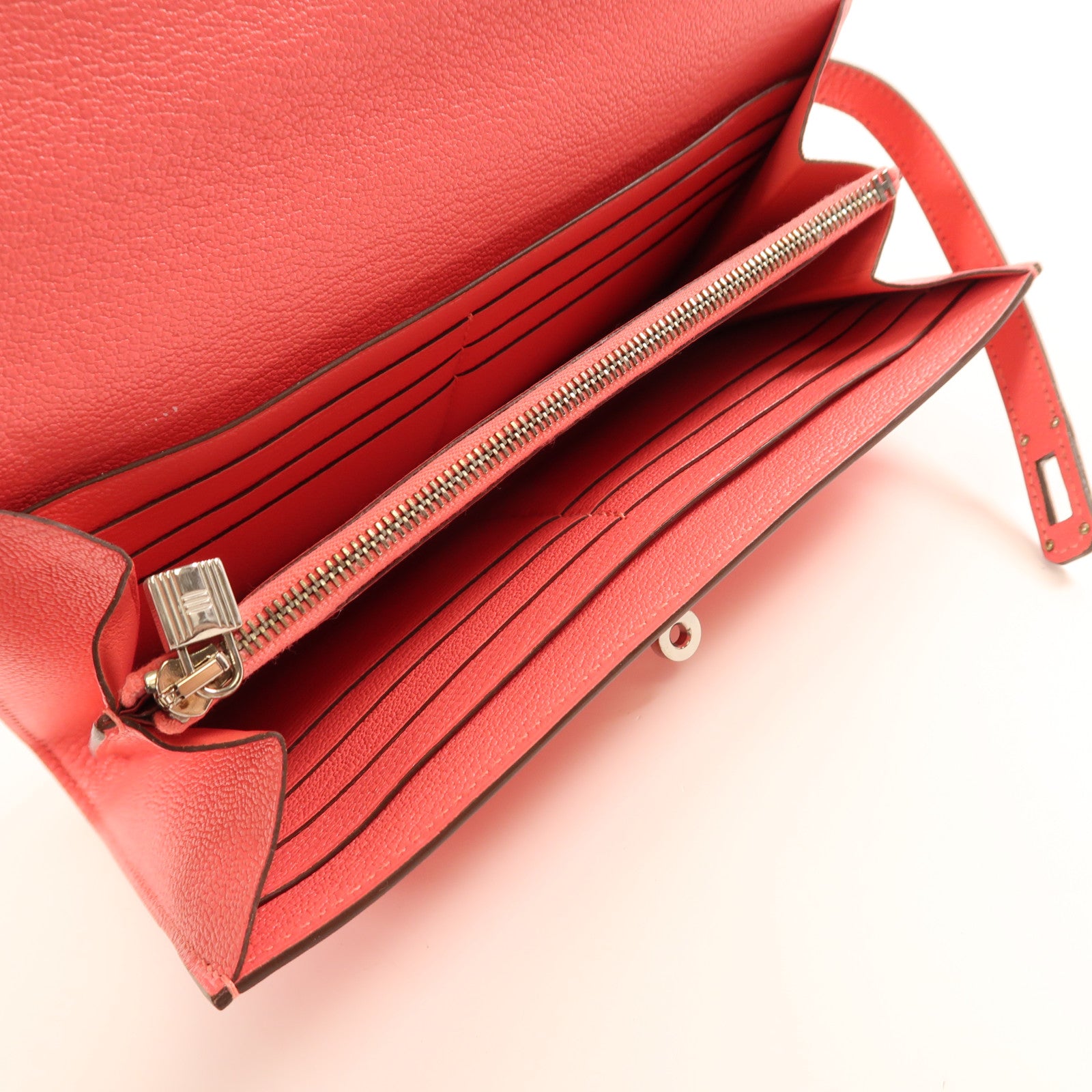 HERMES Chevre Mysore皮革Kelly Wallet銀扣長錢包Rose Azalee