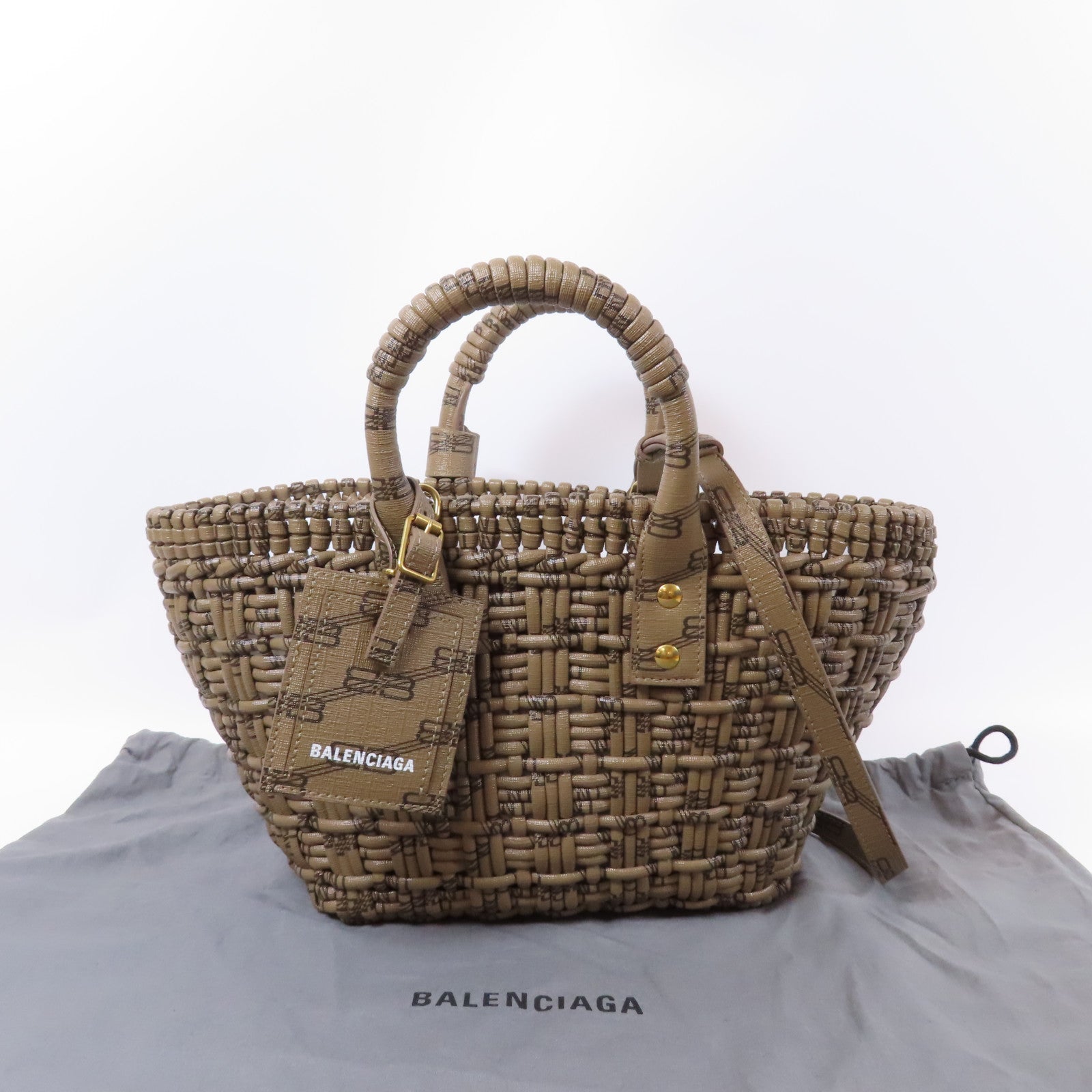BALENCIAGA 塗層帆布Bale Bistro金扣手挽肩背兩用袋啡色
