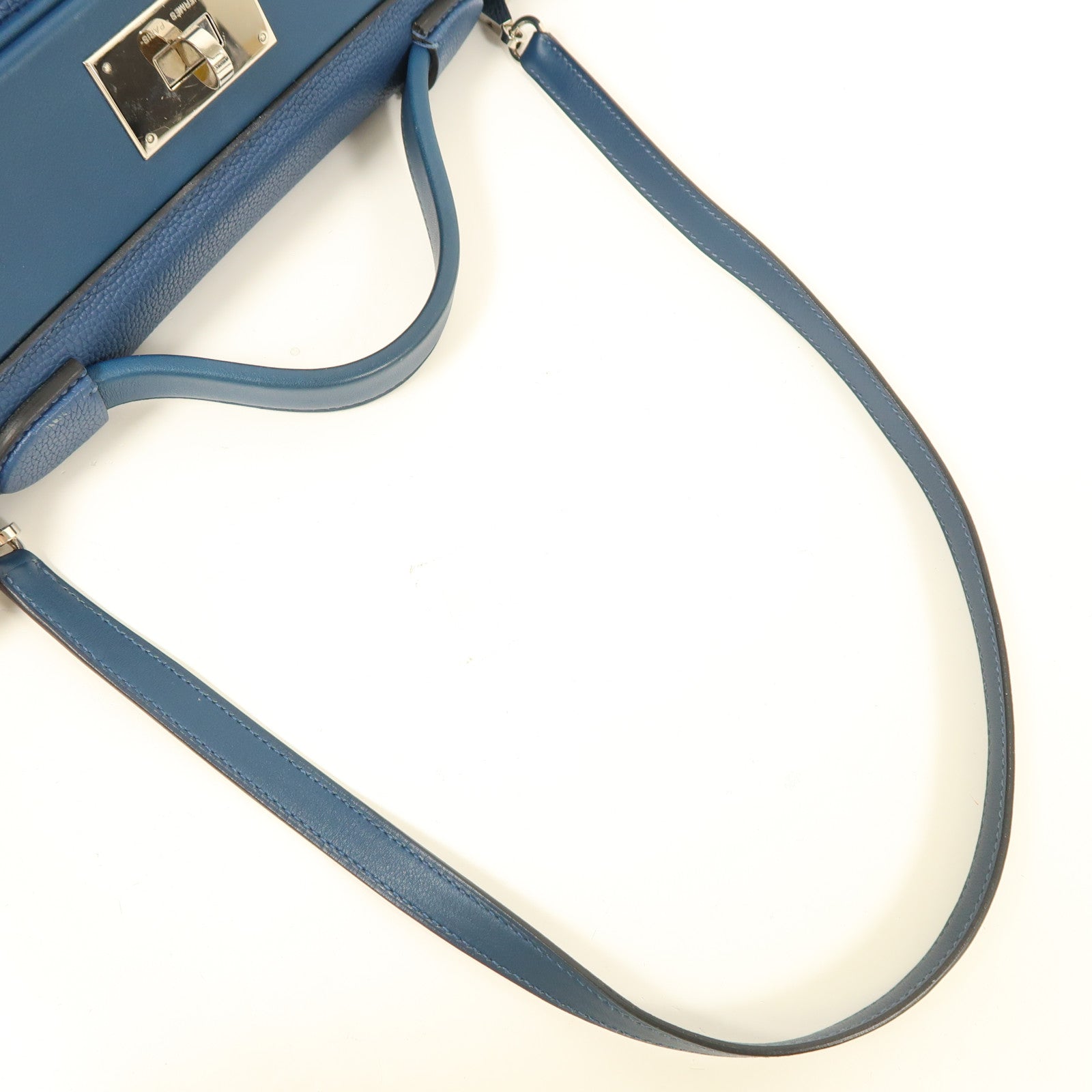 HERMES Clemence皮革24/24 29cm銀扣手挽肩背兩用袋Deep Bleu