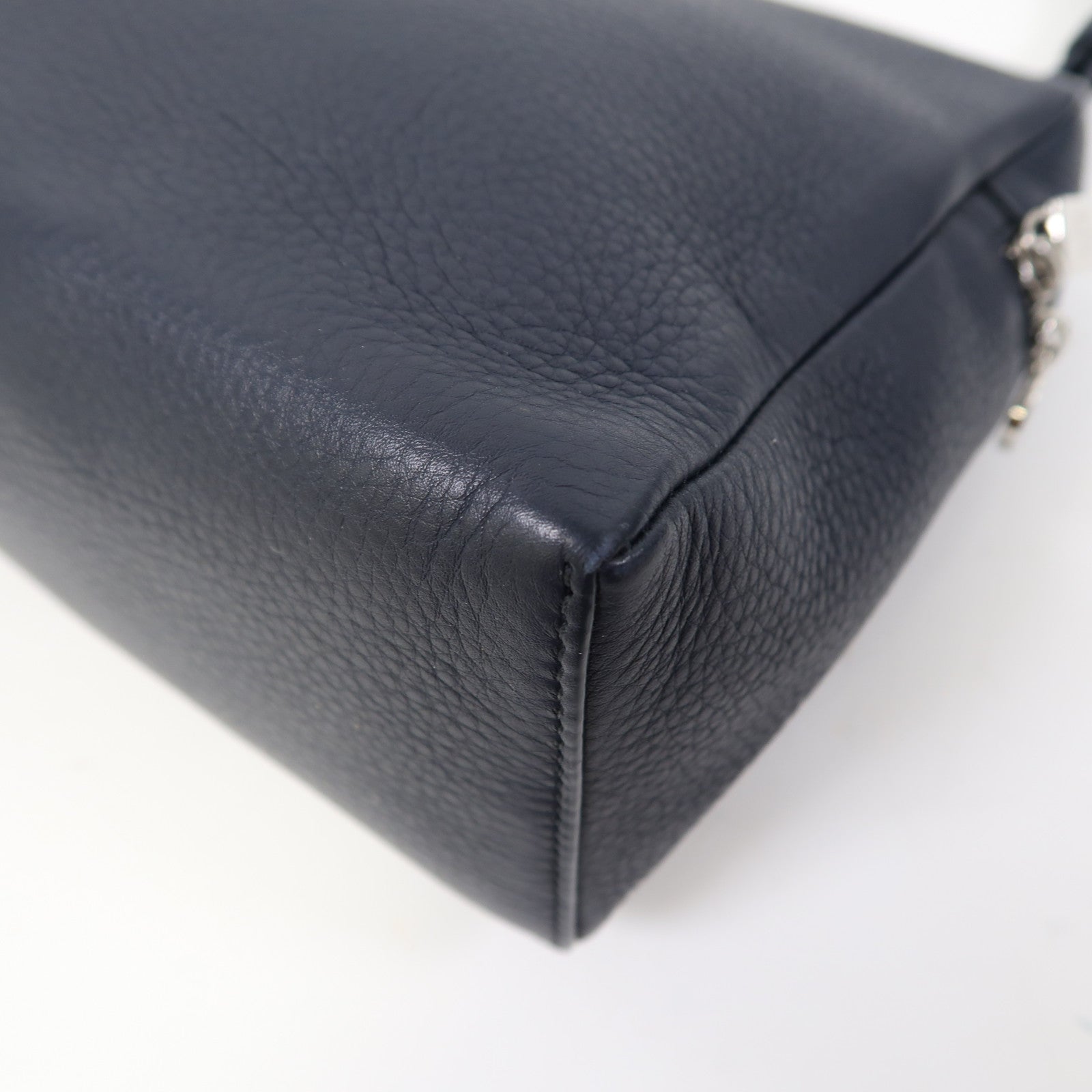Loro Piana 牛皮皮革Extra Pocket L27銀扣手挽肩背兩用袋藍色