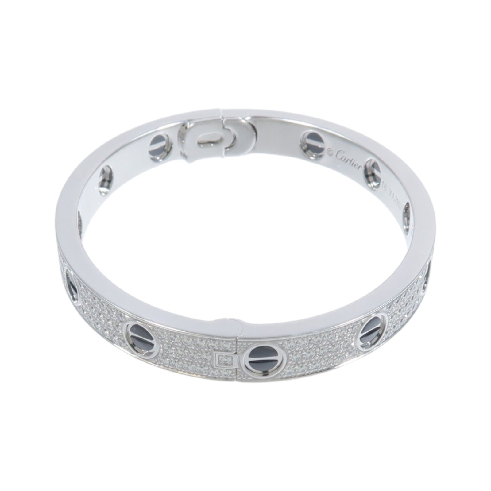 CARTIER 18K白金Love Bracelet Paved鑽石/陶瓷手鐲