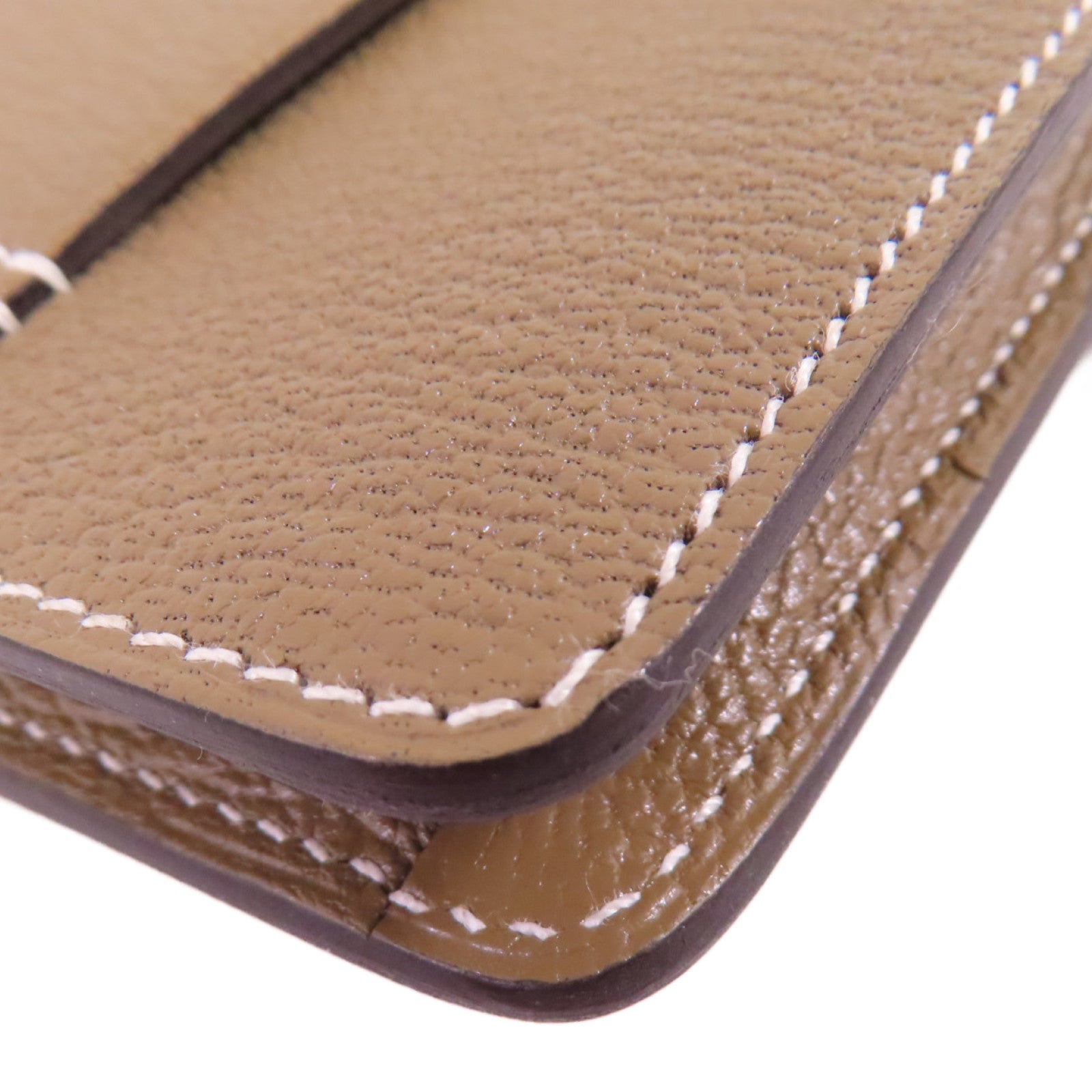 HERMES Chevre皮革Roulis Slim Wallet金扣短錢包18 Etoupe/大象灰色