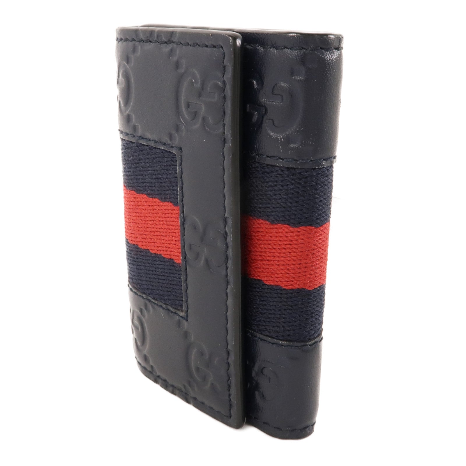 GUCCI 帆布/牛皮皮革Key Holder銀扣鎖匙包黑色