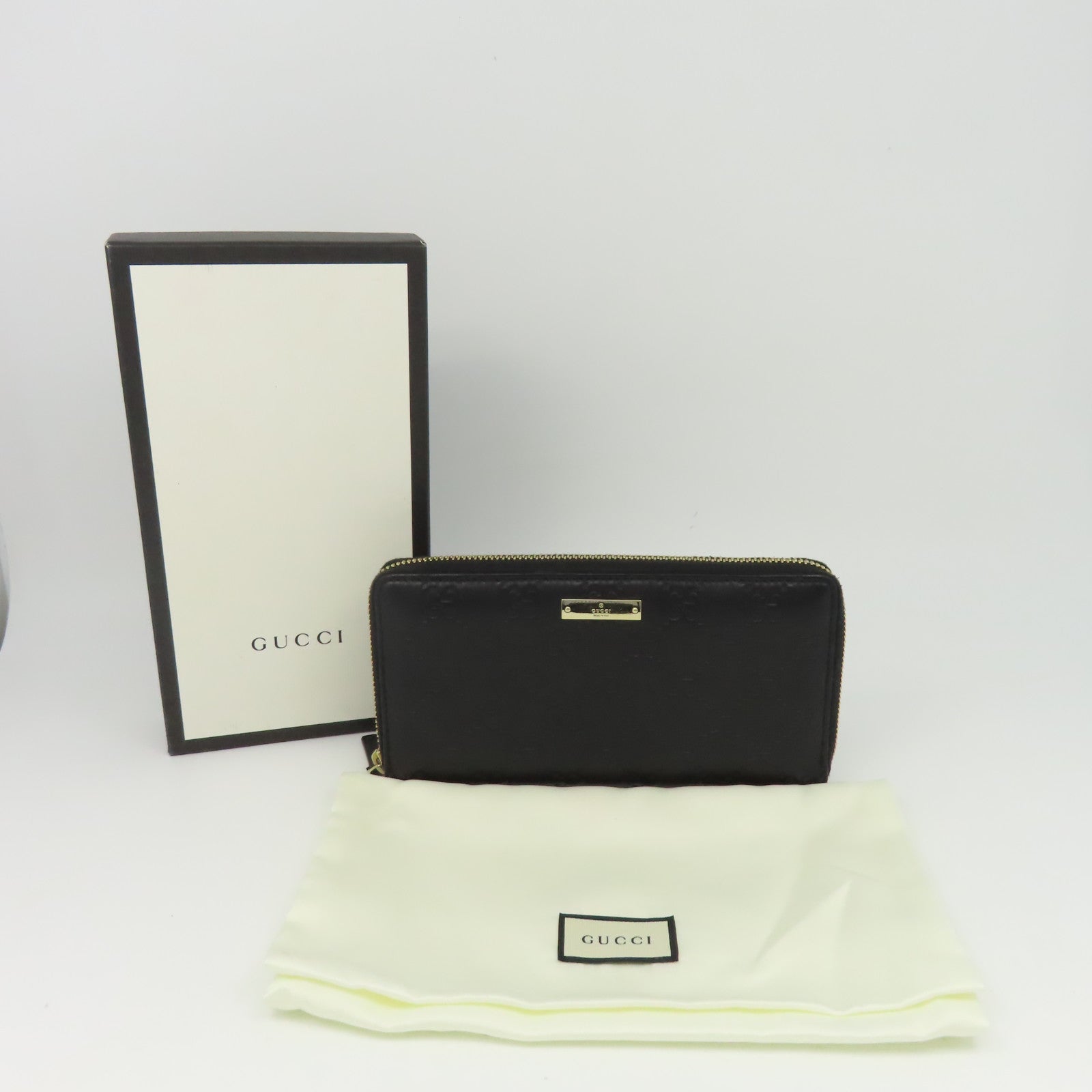 GUCCI 【激減優惠】牛皮皮革Zipper Long Wallet金扣長錢包黑色