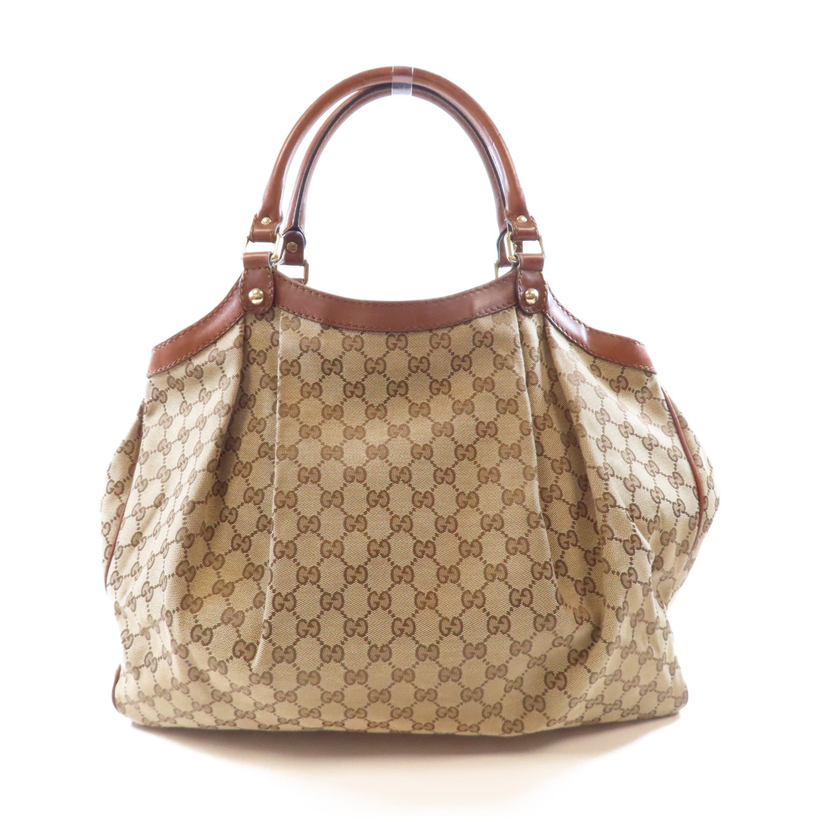 GUCCI 帆布Sukey Hobo金扣肩背袋棕色