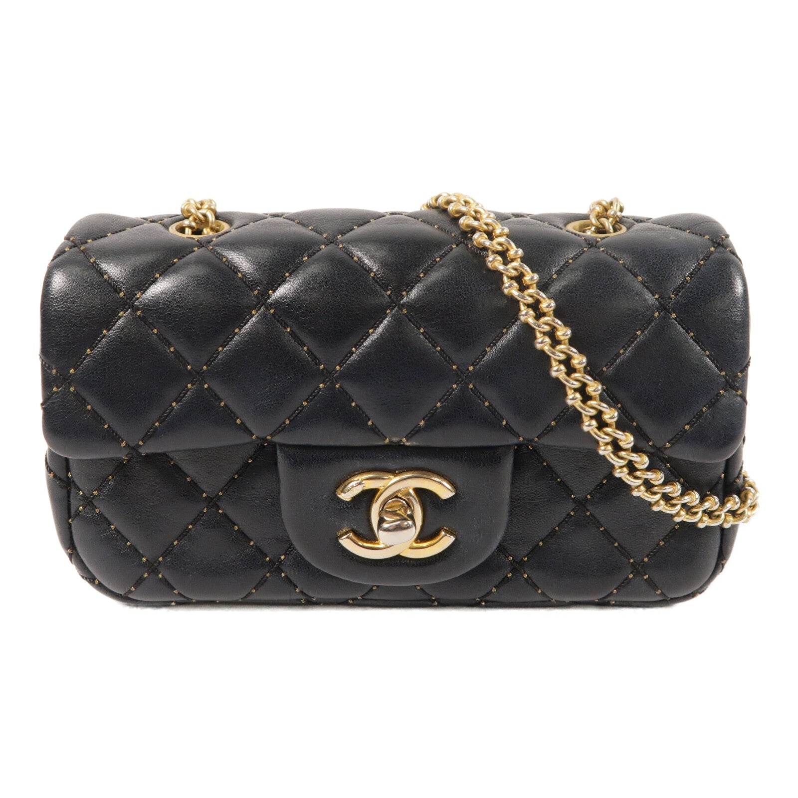 CHANEL 羊皮皮革Chain Shoulder金扣鏈帶肩背袋