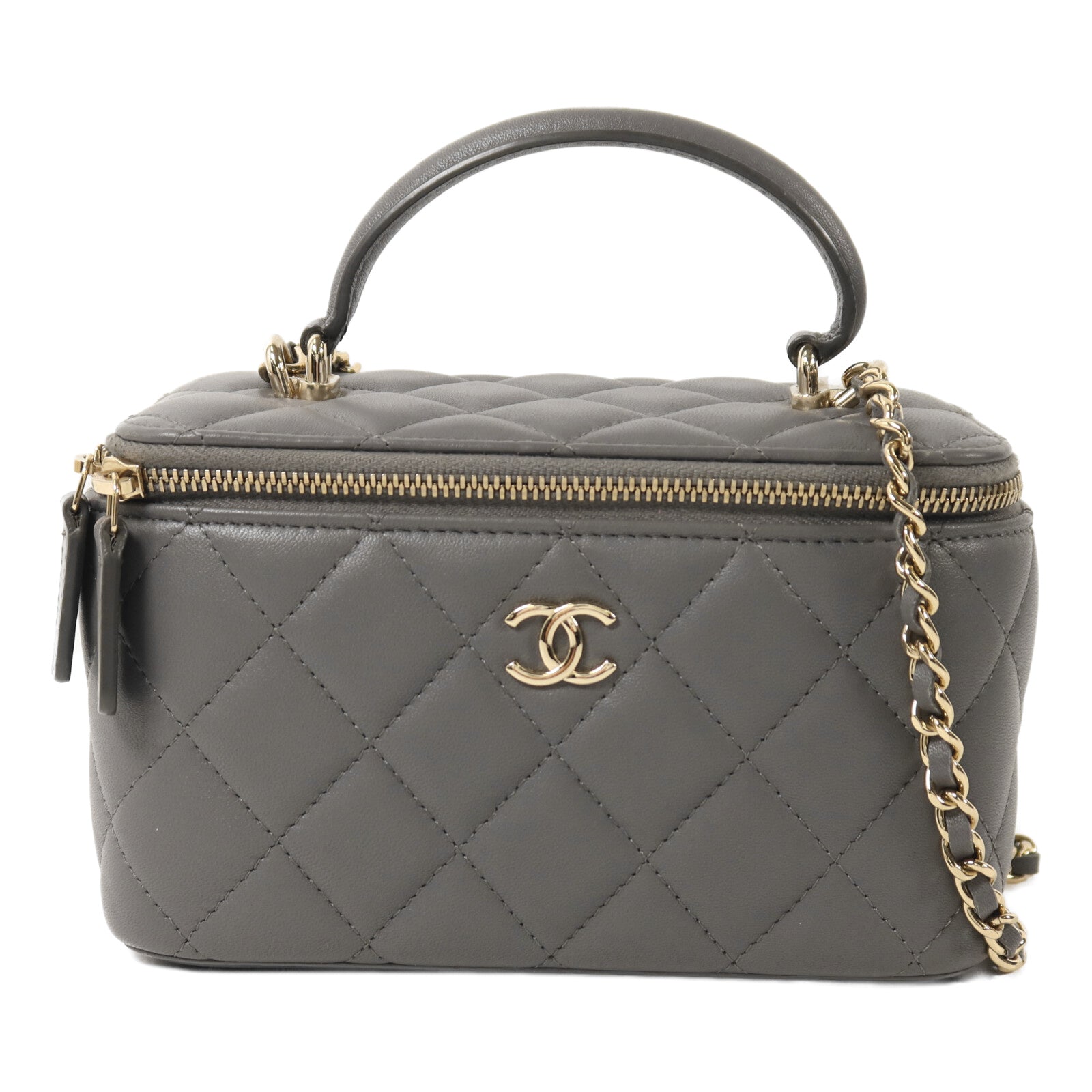 CHANEL 羊皮皮革Vanity Case金扣鏈帶手挽肩背兩用袋