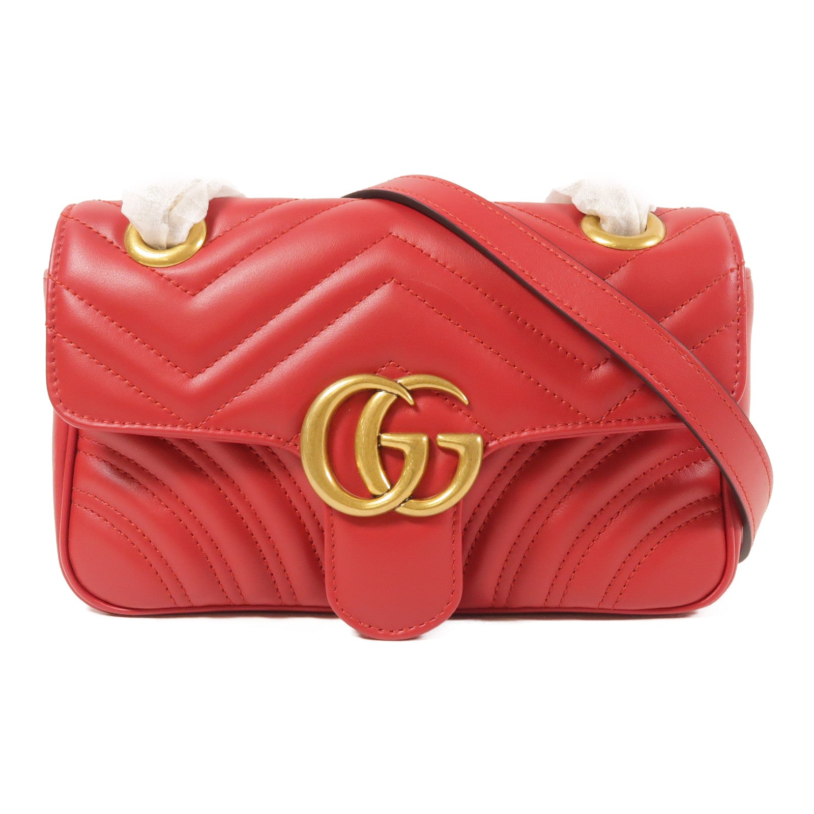 GUCCI 牛皮皮革GG Marmont Matelasse Mini金扣鏈帶肩背袋