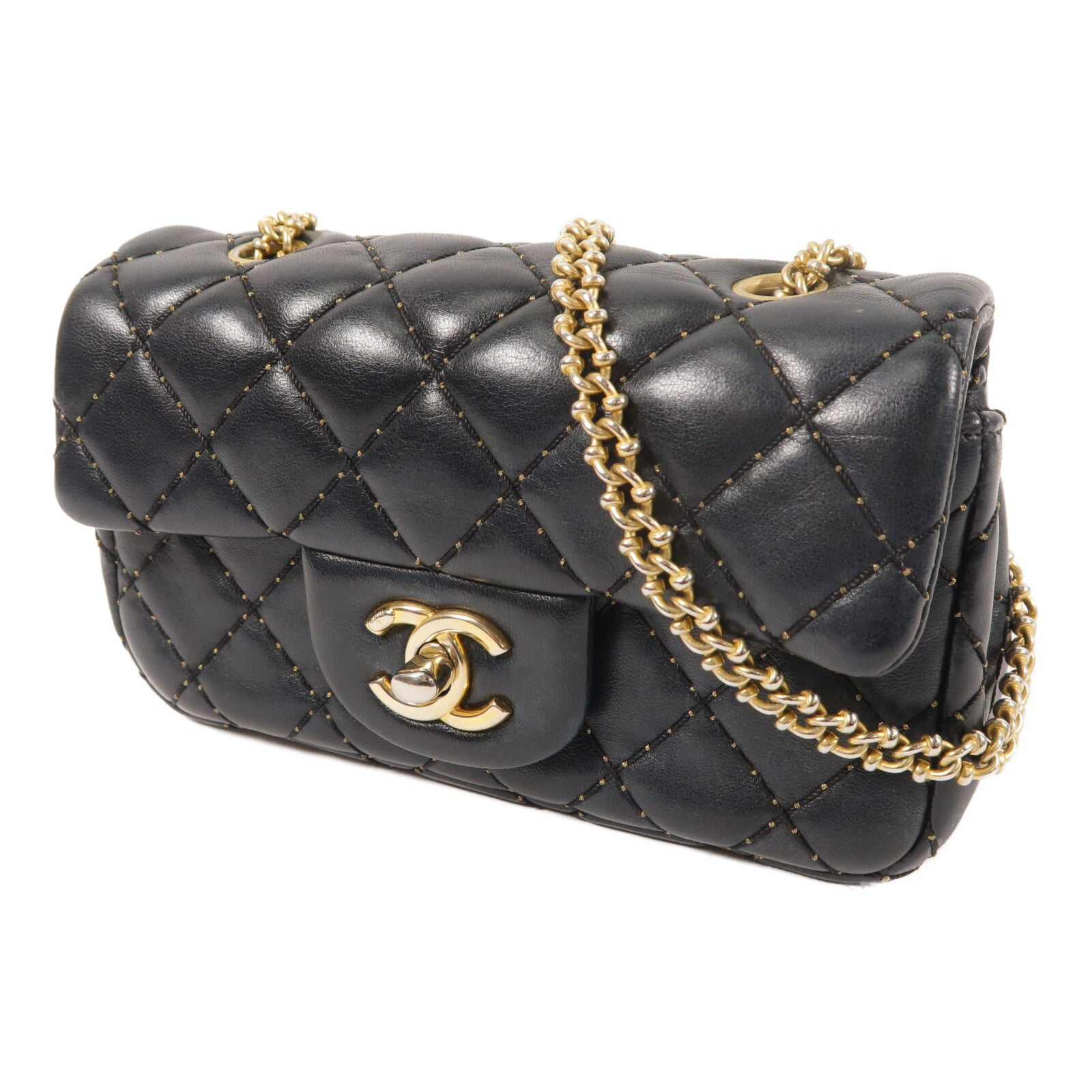 CHANEL 羊皮皮革Chain Shoulder金扣鏈帶肩背袋
