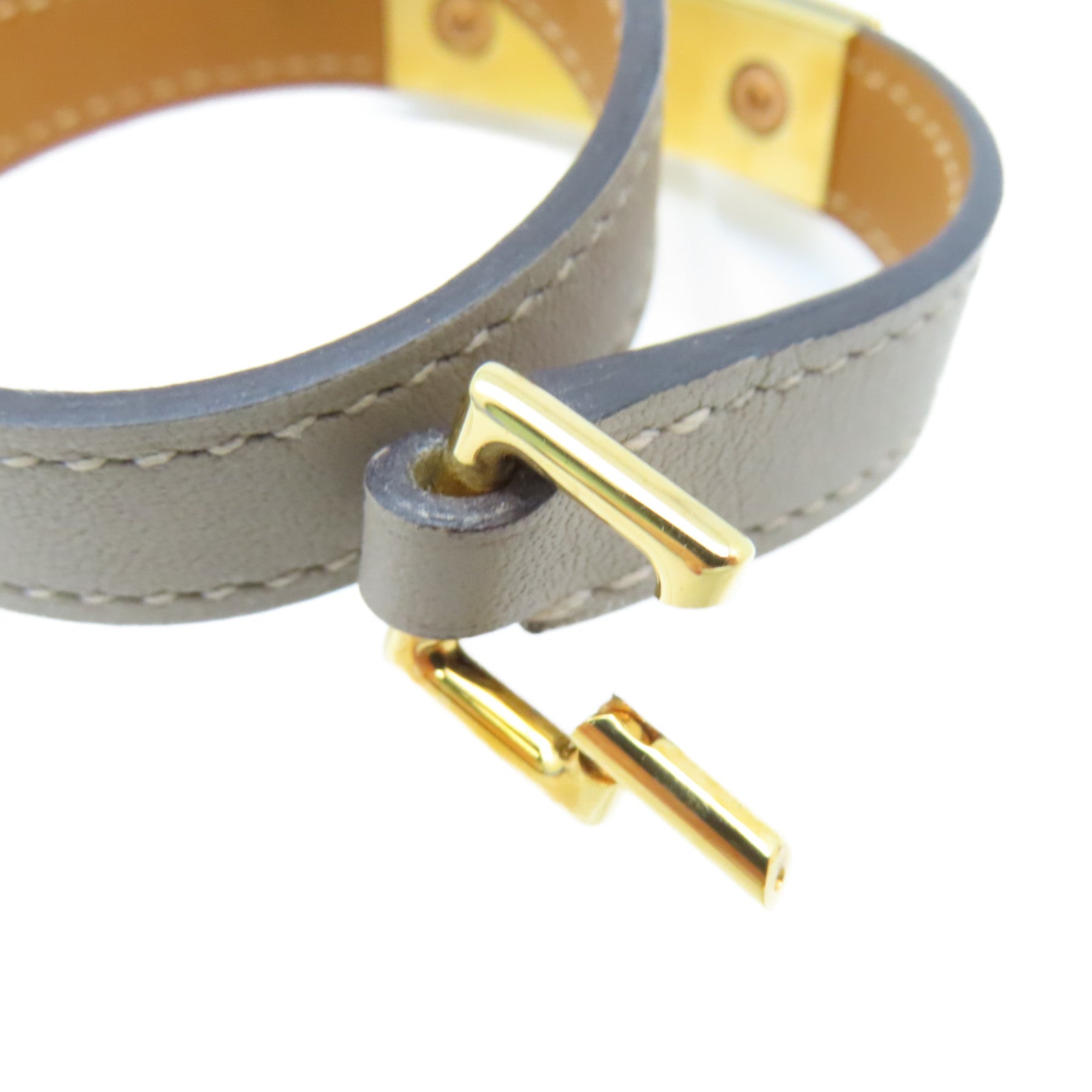 HERMES 【激減優惠】Swift皮革Rivale Double Tour Bracelet金扣手鏈金色/大象灰色