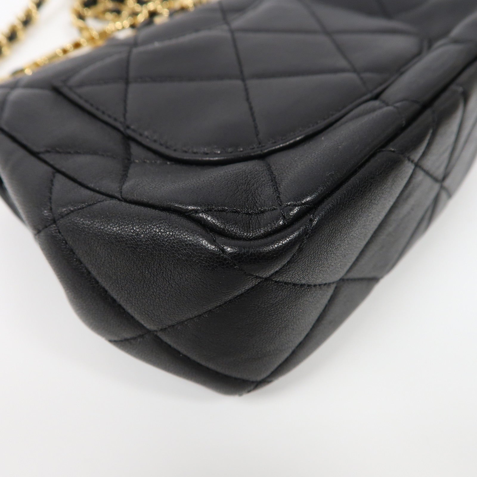 CHANEL 菱格牛皮皮革Chain Shoulder金扣手挽肩背兩用袋黑色