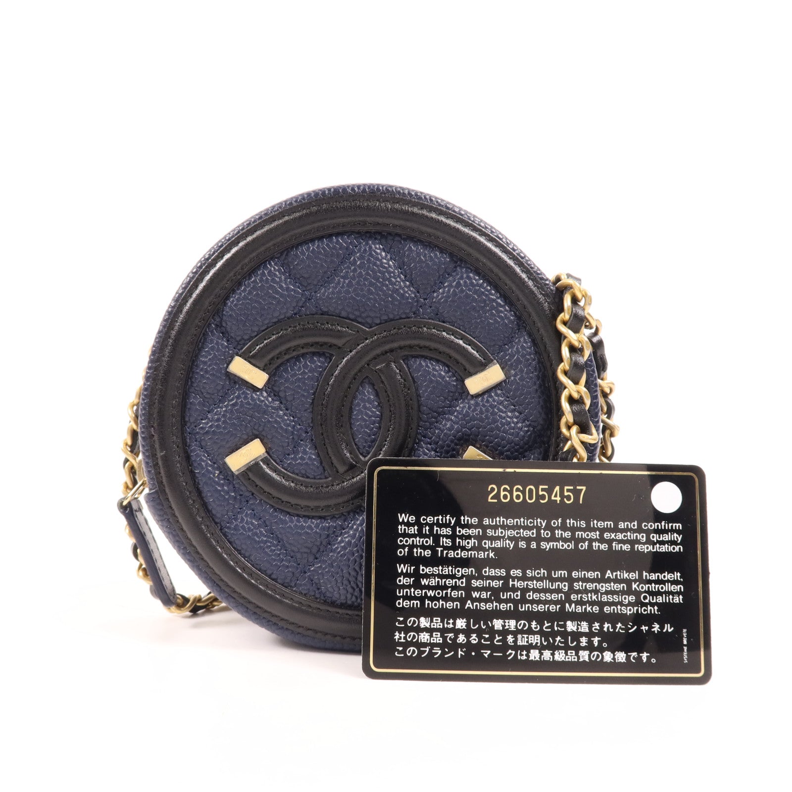 CHANEL 牛皮皮革Filigree Round Bag金扣鏈帶肩背袋