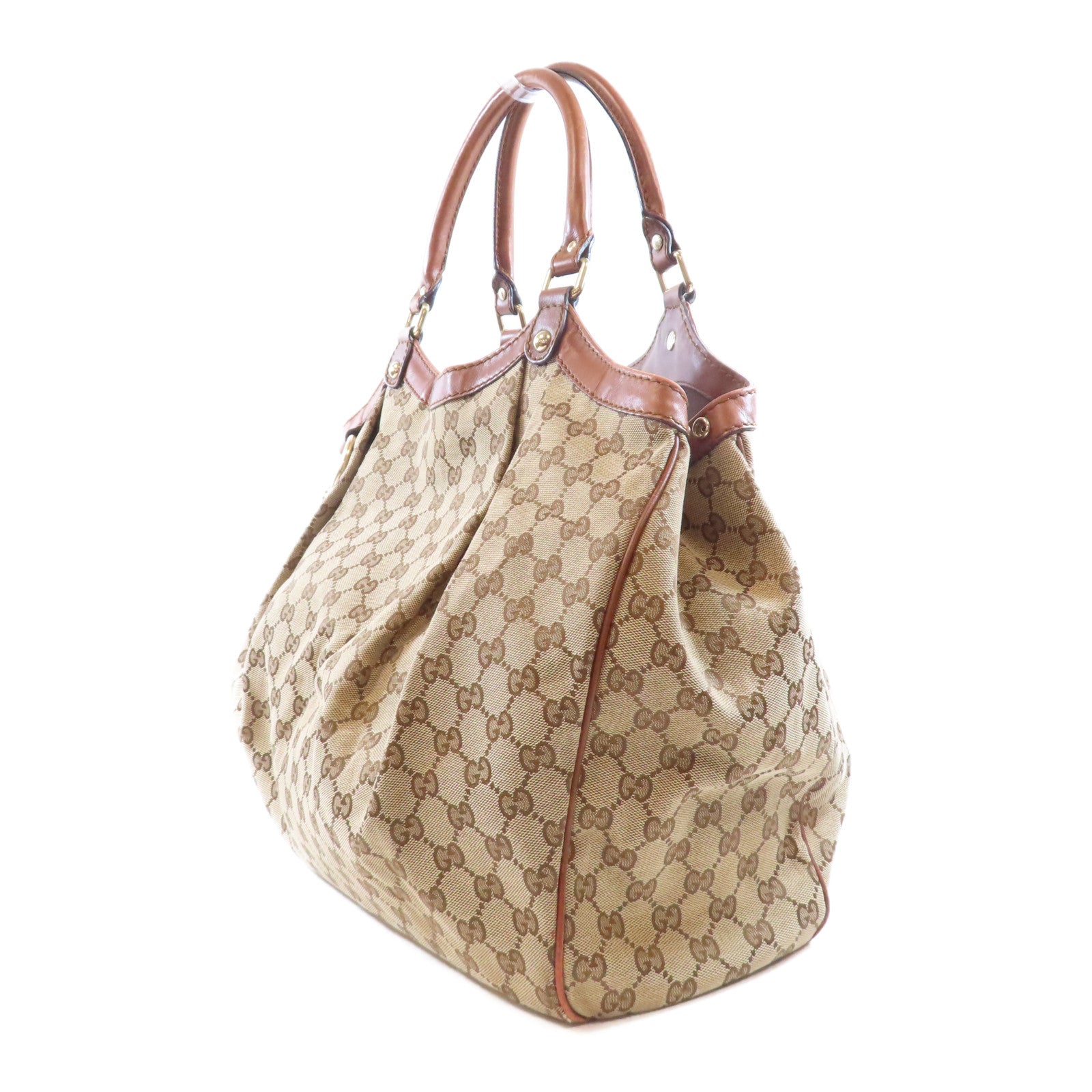 GUCCI 帆布Sukey Hobo金扣肩背袋棕色