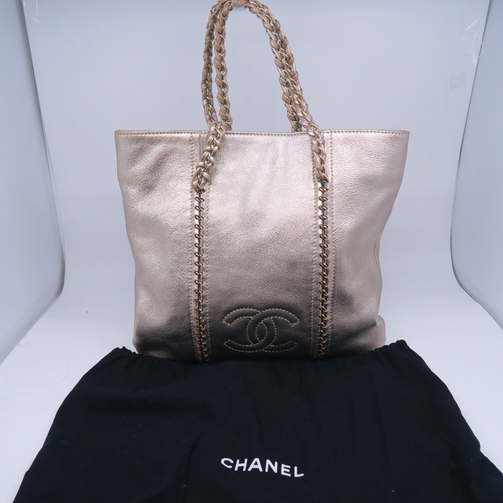CHANEL 【激減優惠】牛皮皮革Totebag金扣手挽袋金色