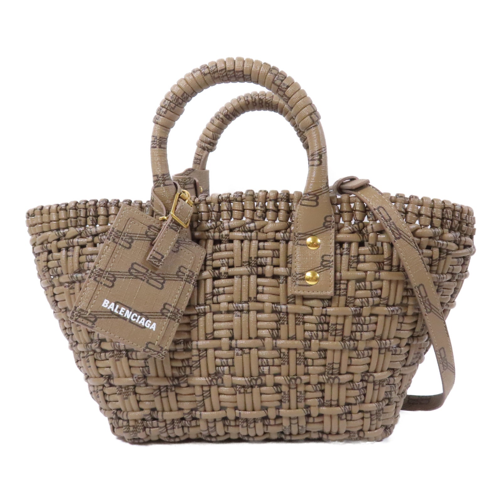 BALENCIAGA 塗層帆布Bale Bistro金扣手挽肩背兩用袋啡色