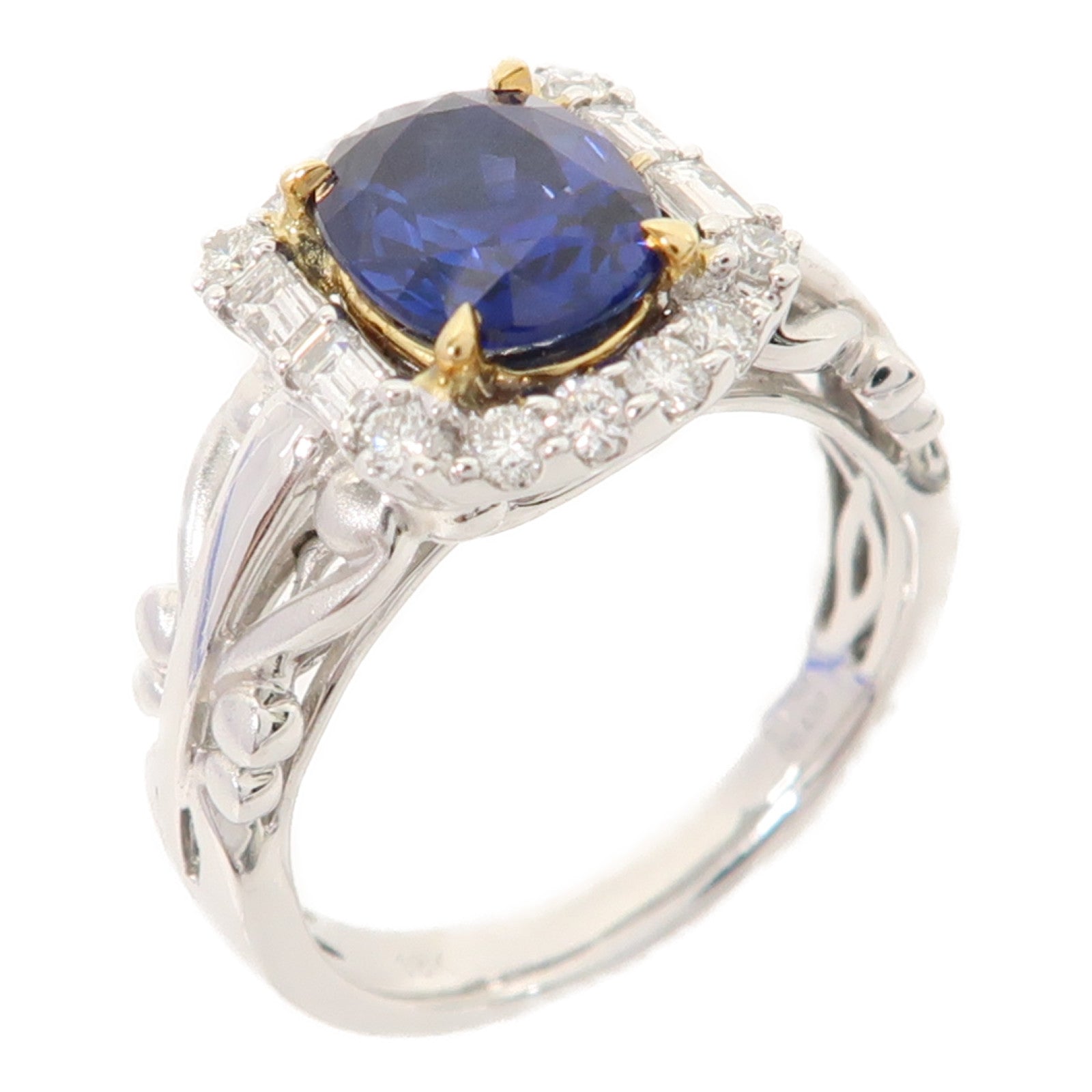 JEWELRY 【激減優惠】18K白金/黃金Sapphire Ring 1.75ct藍寶石/0.43ct鑽石戒指US#6