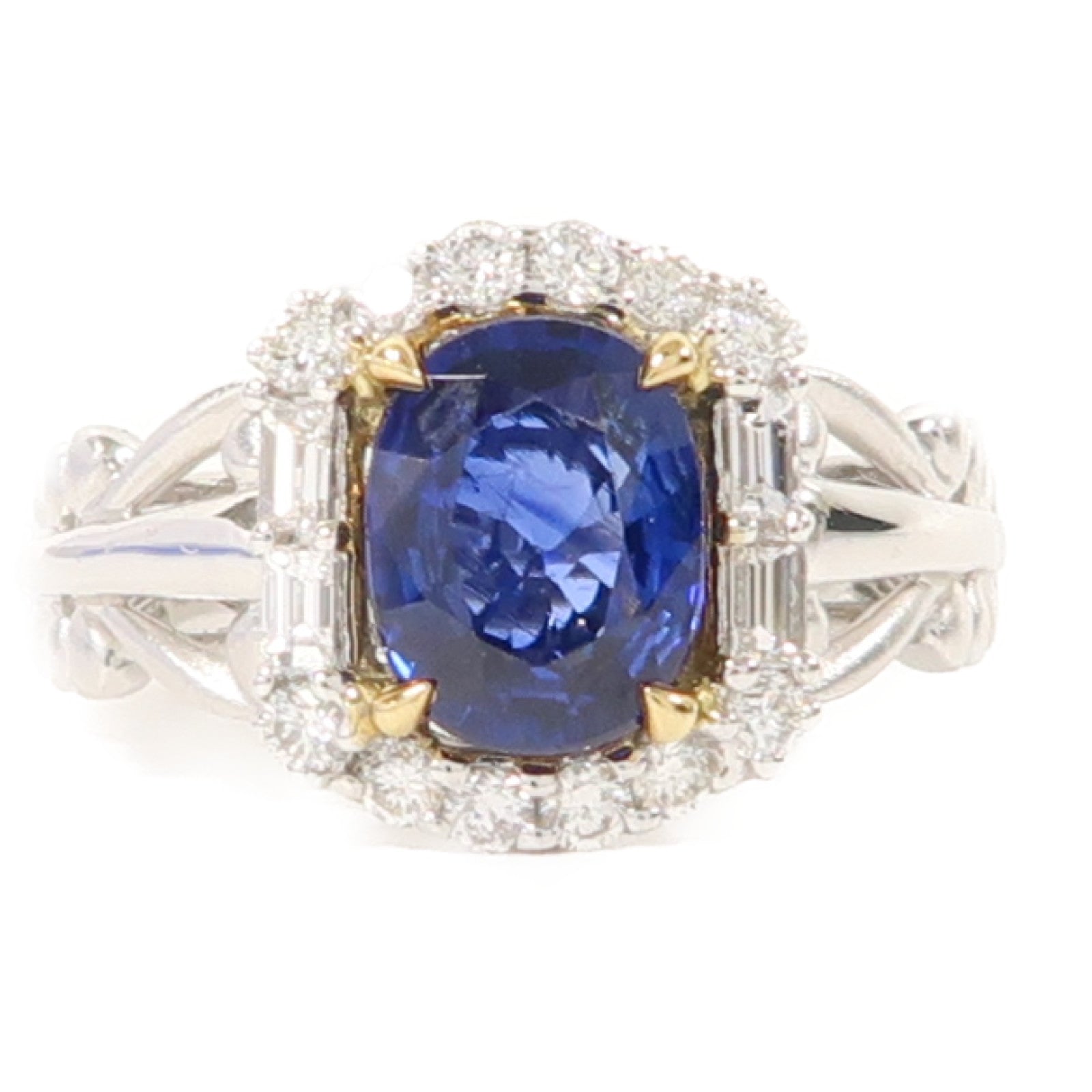JEWELRY 【激減優惠】18K白金/黃金Sapphire Ring 1.75ct藍寶石/0.43ct鑽石戒指US#6
