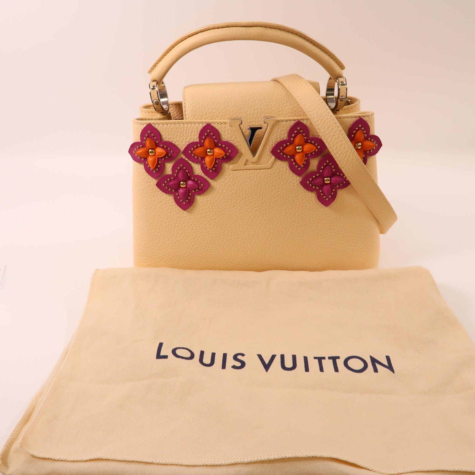 LOUIS VUITTON LV SHW Capucines BB 2 Way Bag M53661 Leather Light Beige