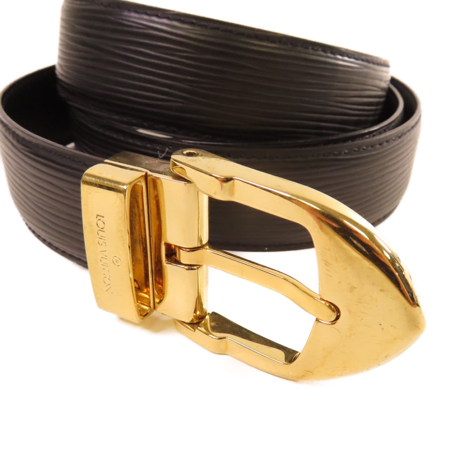 LOUIS VUITTON Epi Belt金扣皮帶黑色