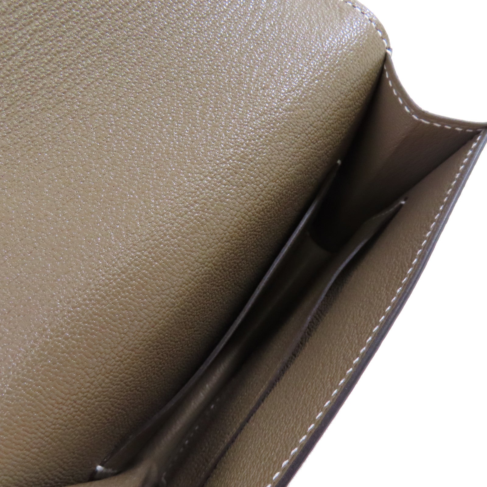 HERMES Chevre皮革Roulis Slim Wallet金扣短錢包18 Etoupe/大象灰色