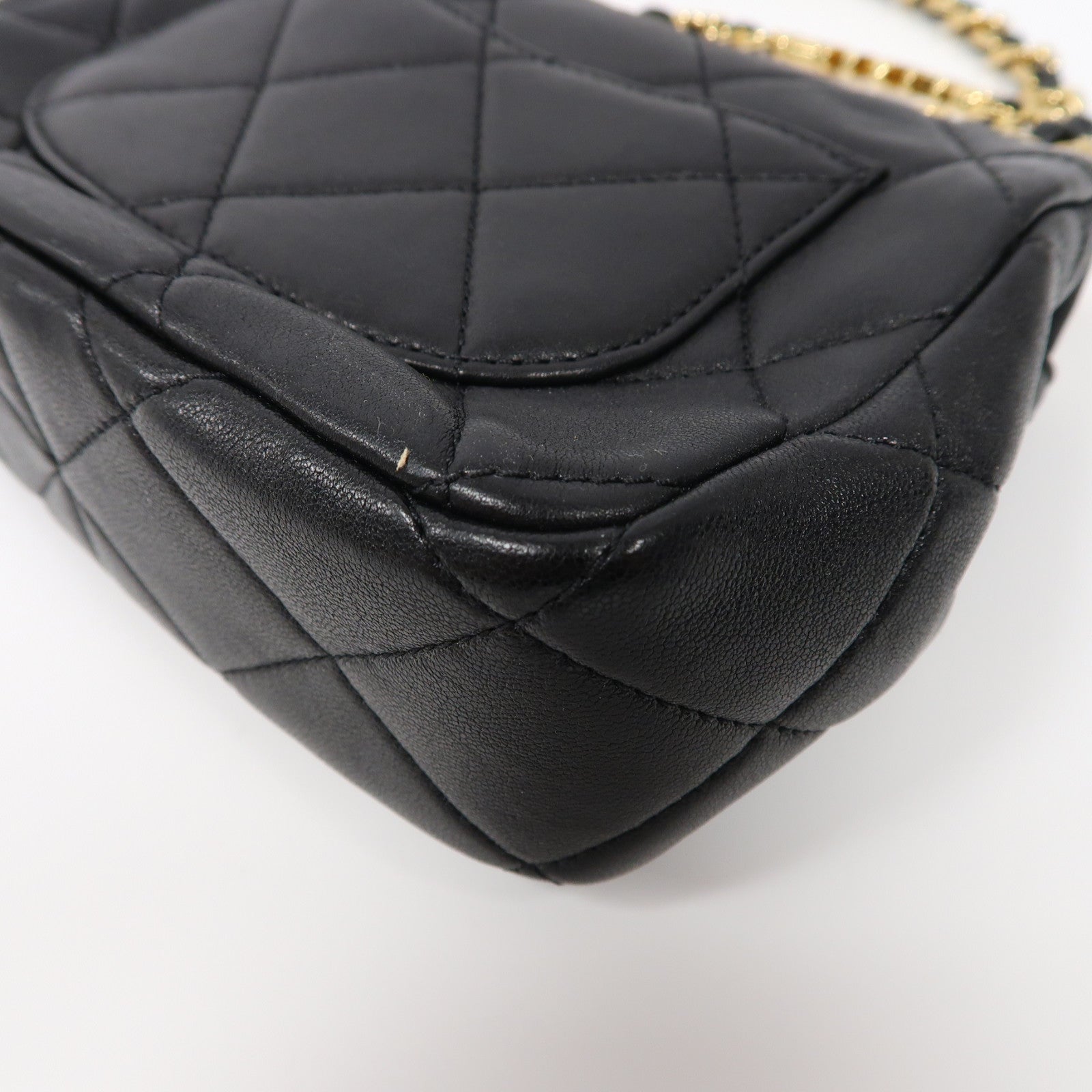 CHANEL 菱格牛皮皮革Chain Shoulder金扣手挽肩背兩用袋黑色