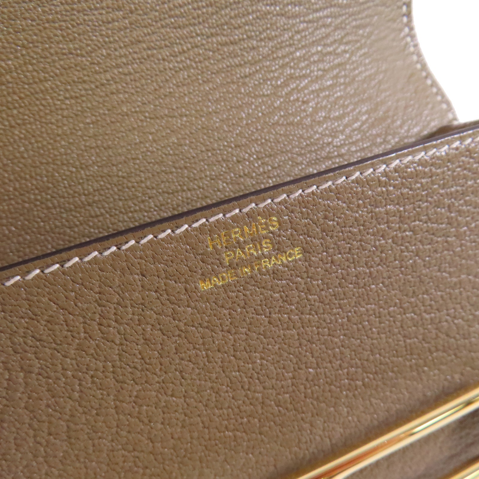 HERMES Chevre皮革Roulis Slim Wallet金扣短錢包18 Etoupe/大象灰色