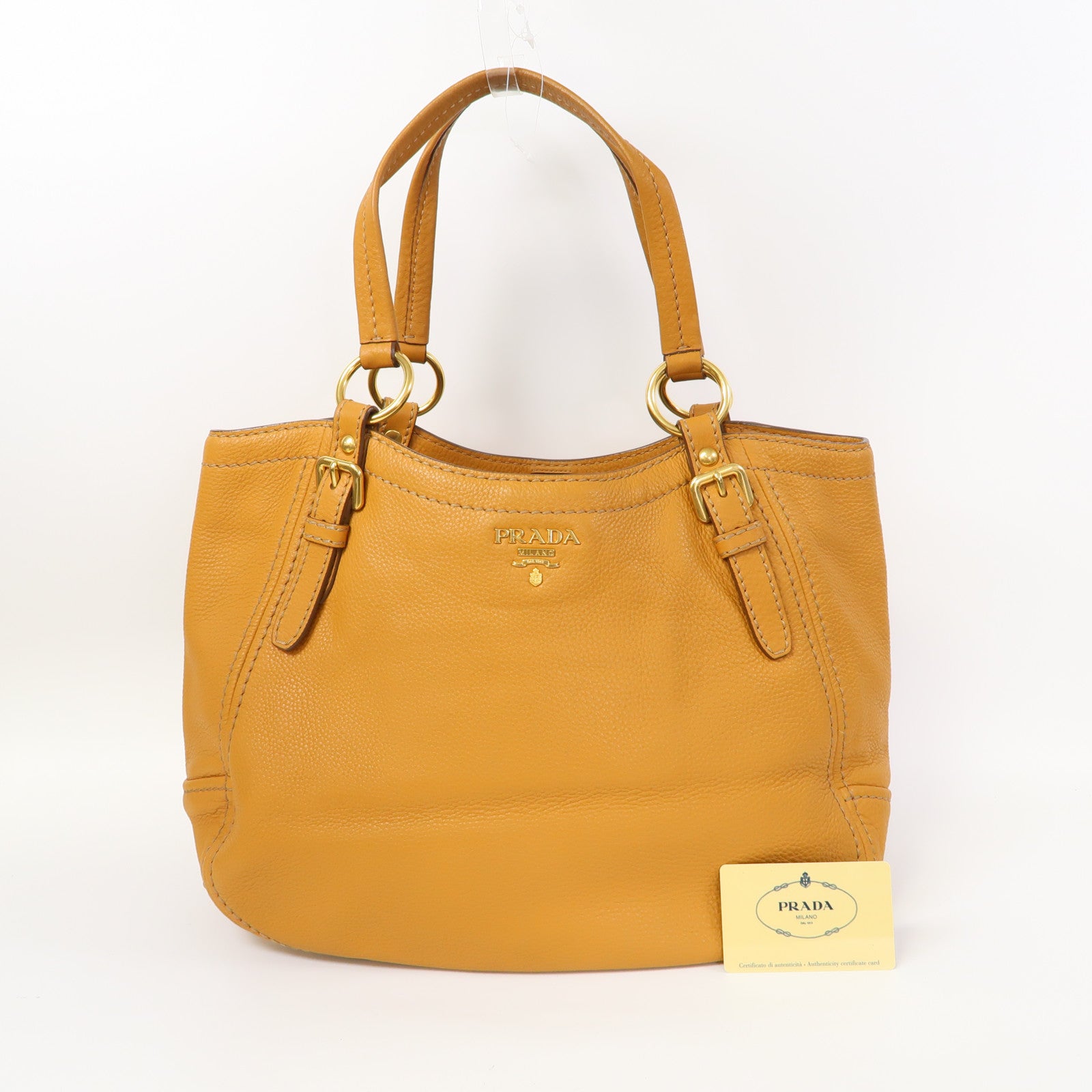 PRADA 【激減優惠】牛皮皮革Sacca 2 Manici Bag金扣肩背袋橙色