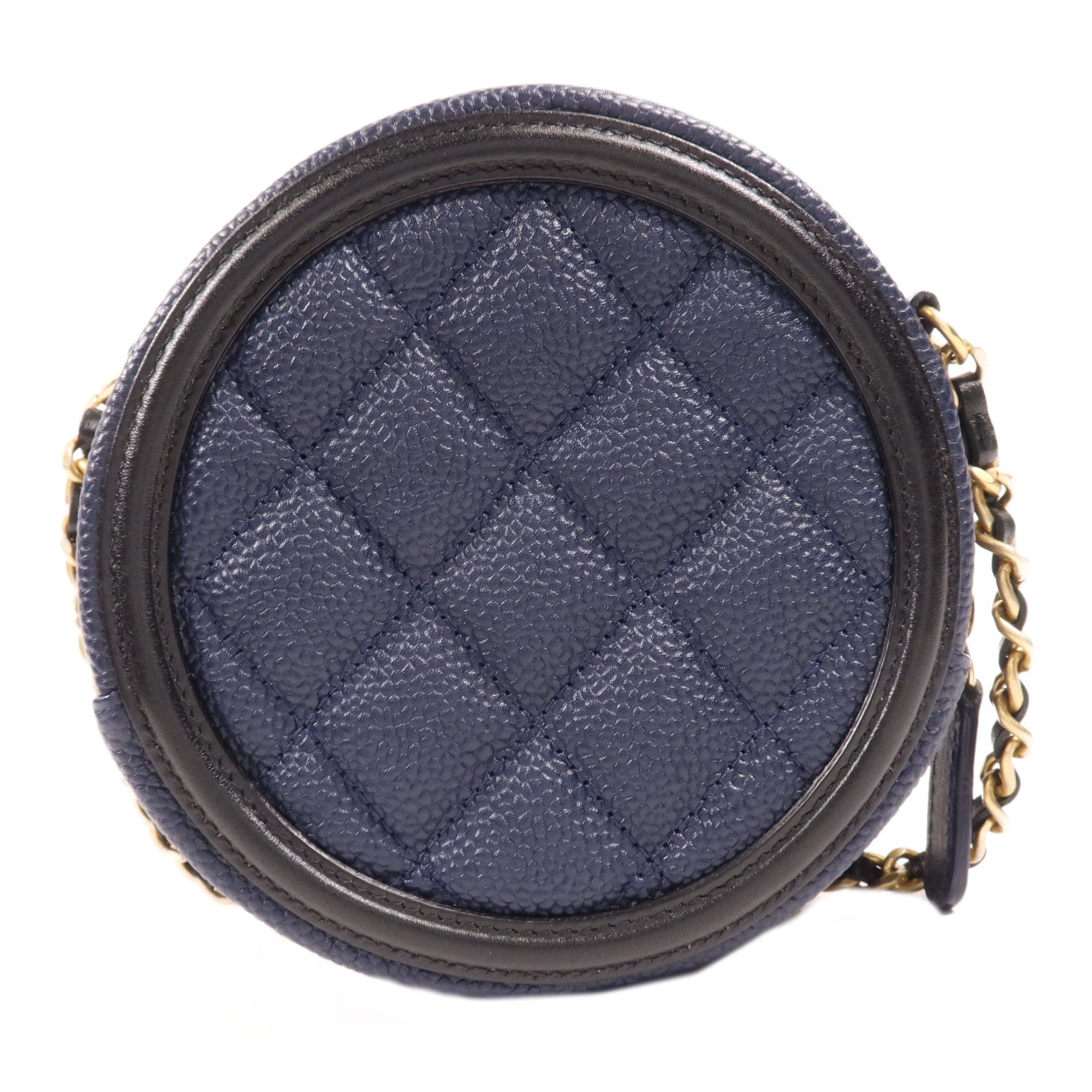 CHANEL 牛皮皮革Filigree Round Bag金扣鏈帶肩背袋