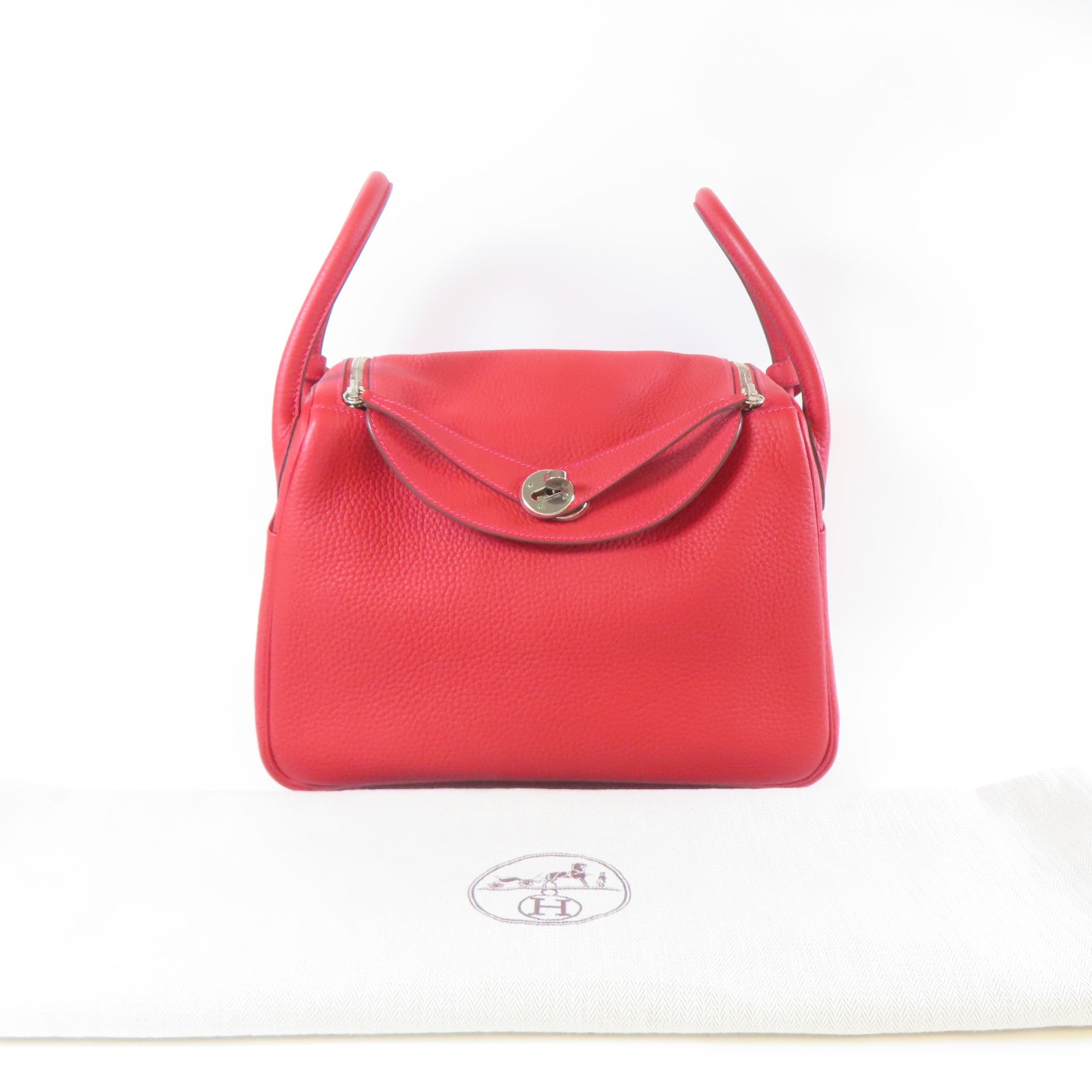 HERMES Clemence皮革Lindy 30銀扣肩背袋法拉利紅色