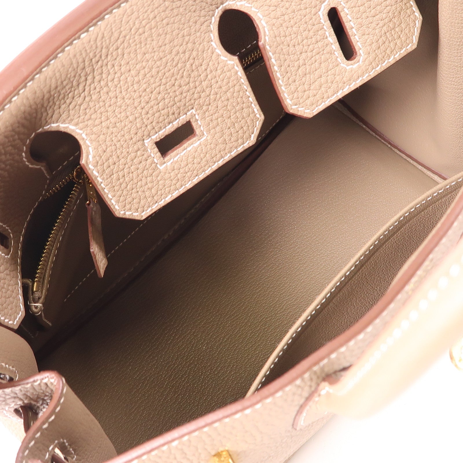 HERMES Clemence皮革Birkin 25金扣手挽袋Etoupe大象灰色