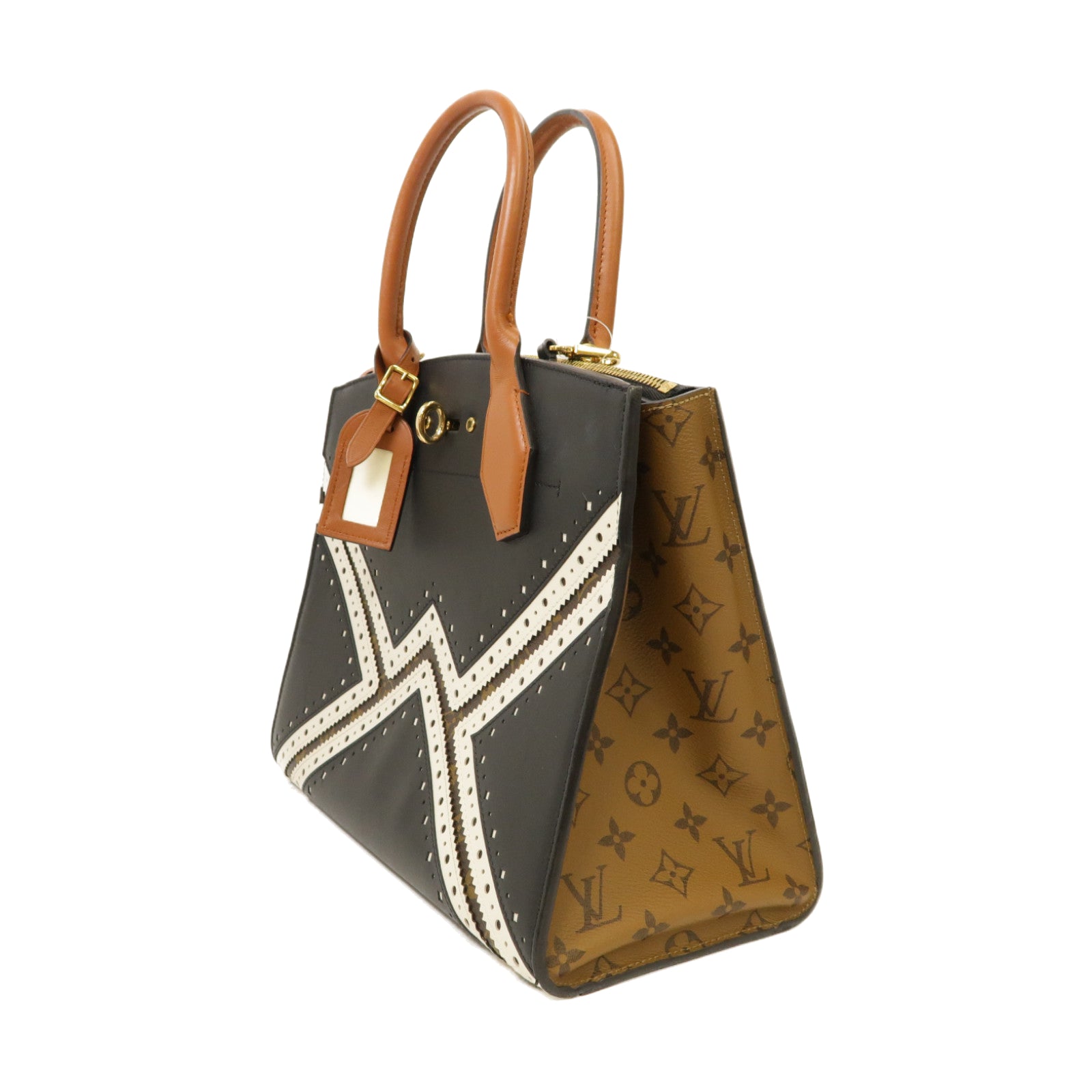LOUIS VUITTON 牛皮皮革/Monogram City Steamer MM金扣手挽肩背兩用袋白色/黑色