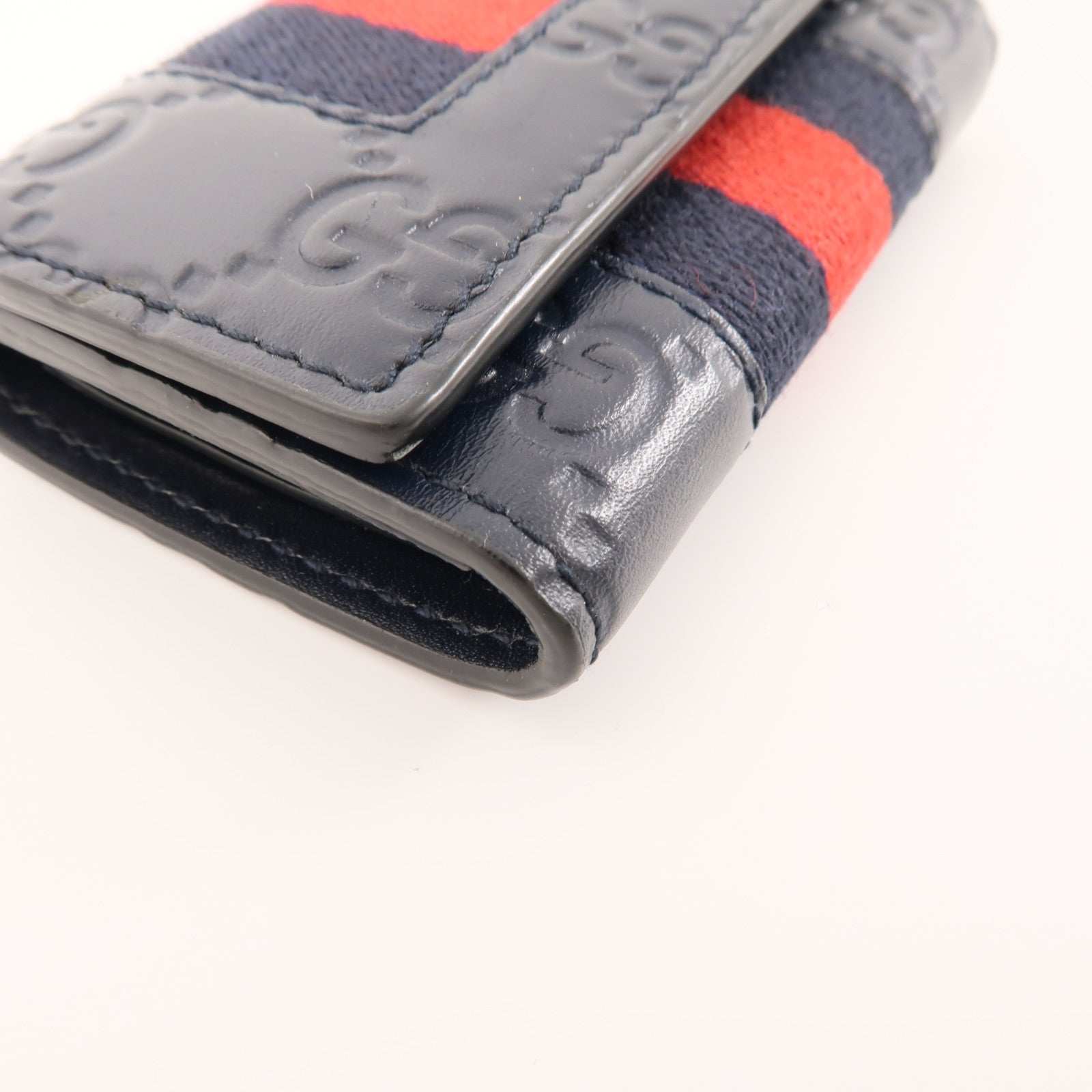 GUCCI 帆布/牛皮皮革Key Holder銀扣鎖匙包黑色