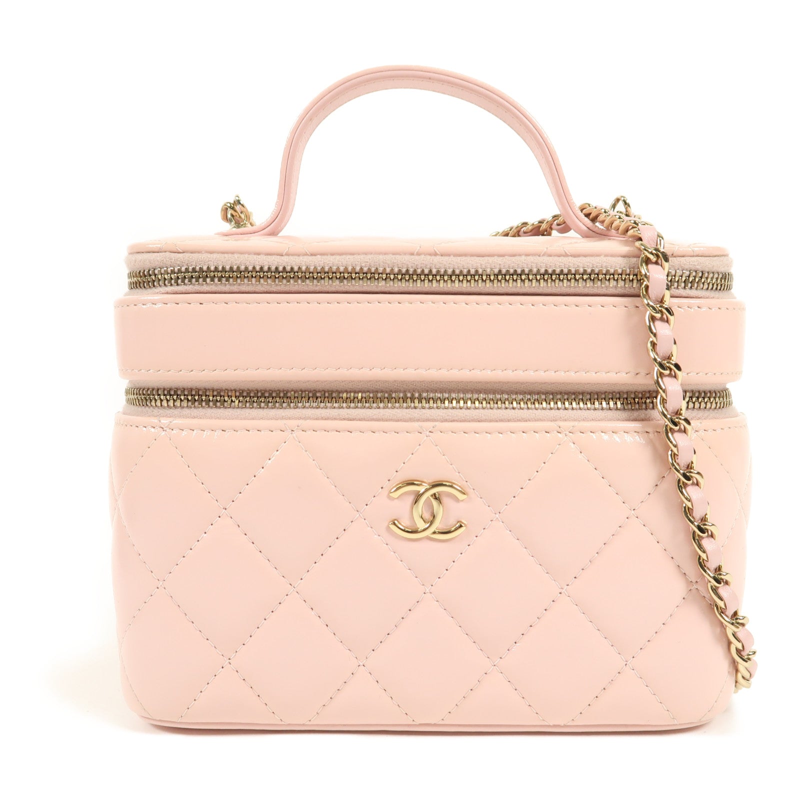 CHANEL CC GHW Vanity Case 2way Shoulder Bag Calfskin Leather Pink