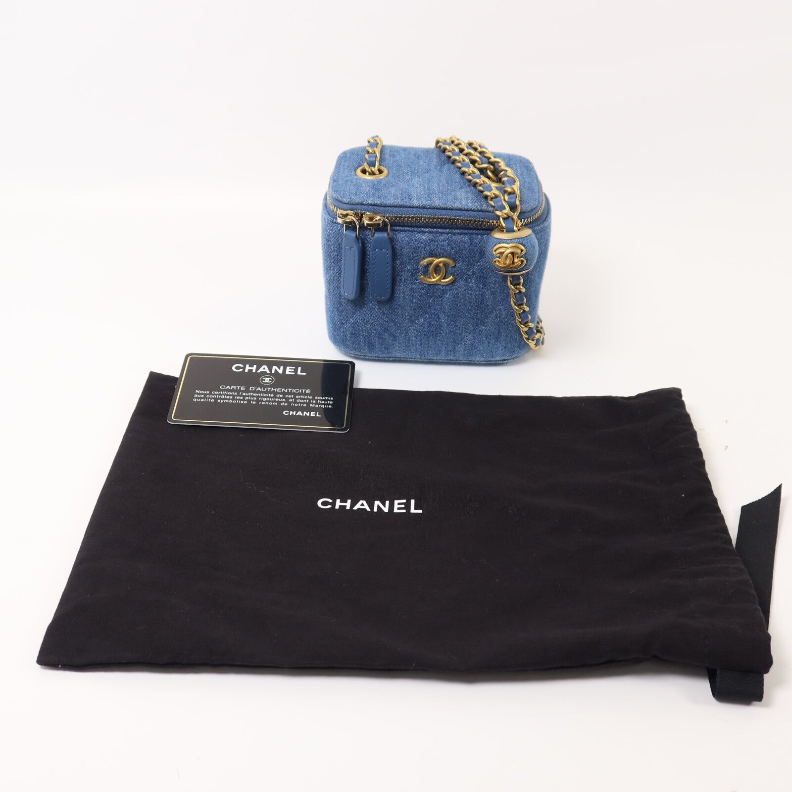 CHANEL 牛仔布Mini Vanity Case鏈帶肩背袋