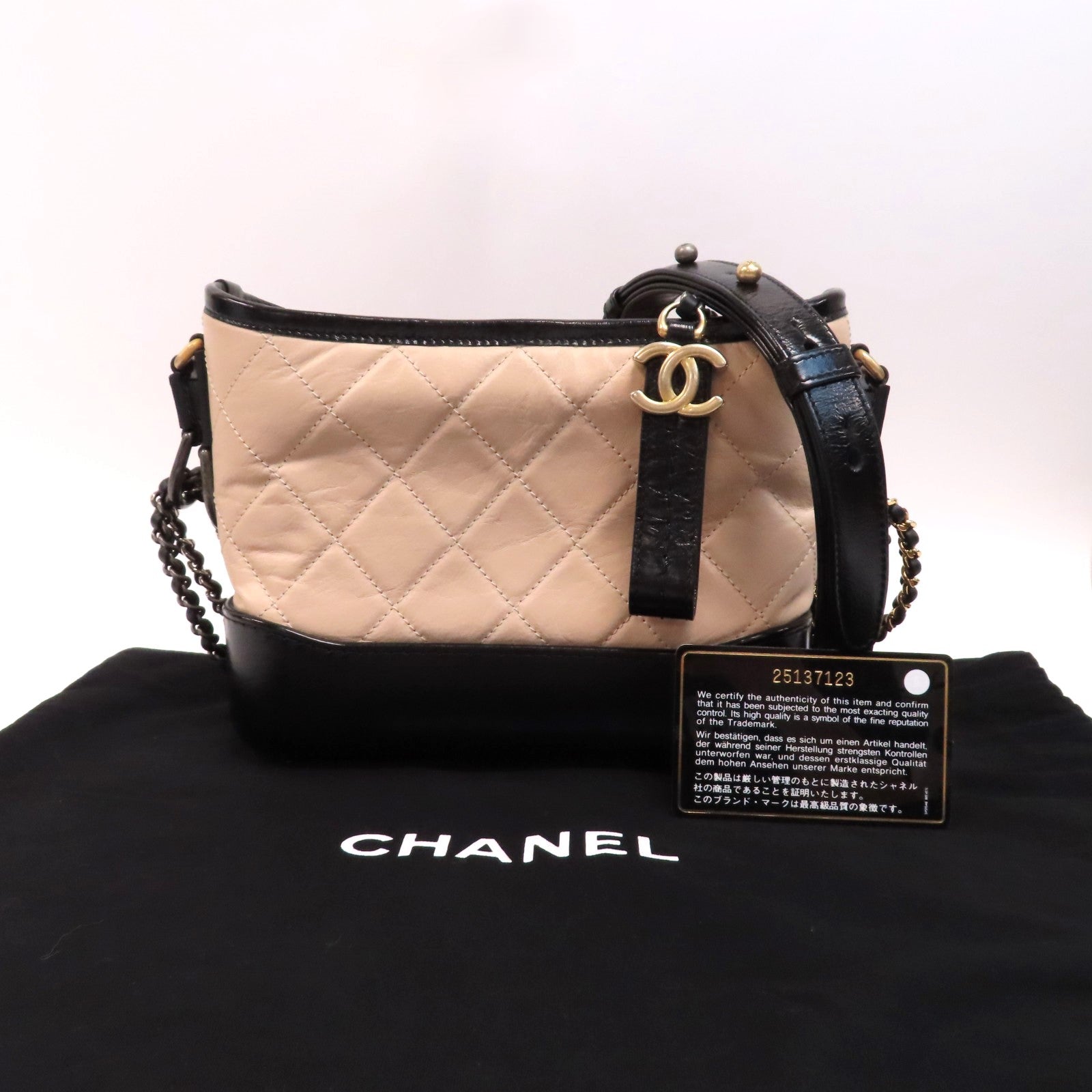 CHANEL 【激減優惠】菱格羊皮皮革Mini Gabrielle金扣/銀扣鏈帶肩背袋粉紅色/黑色