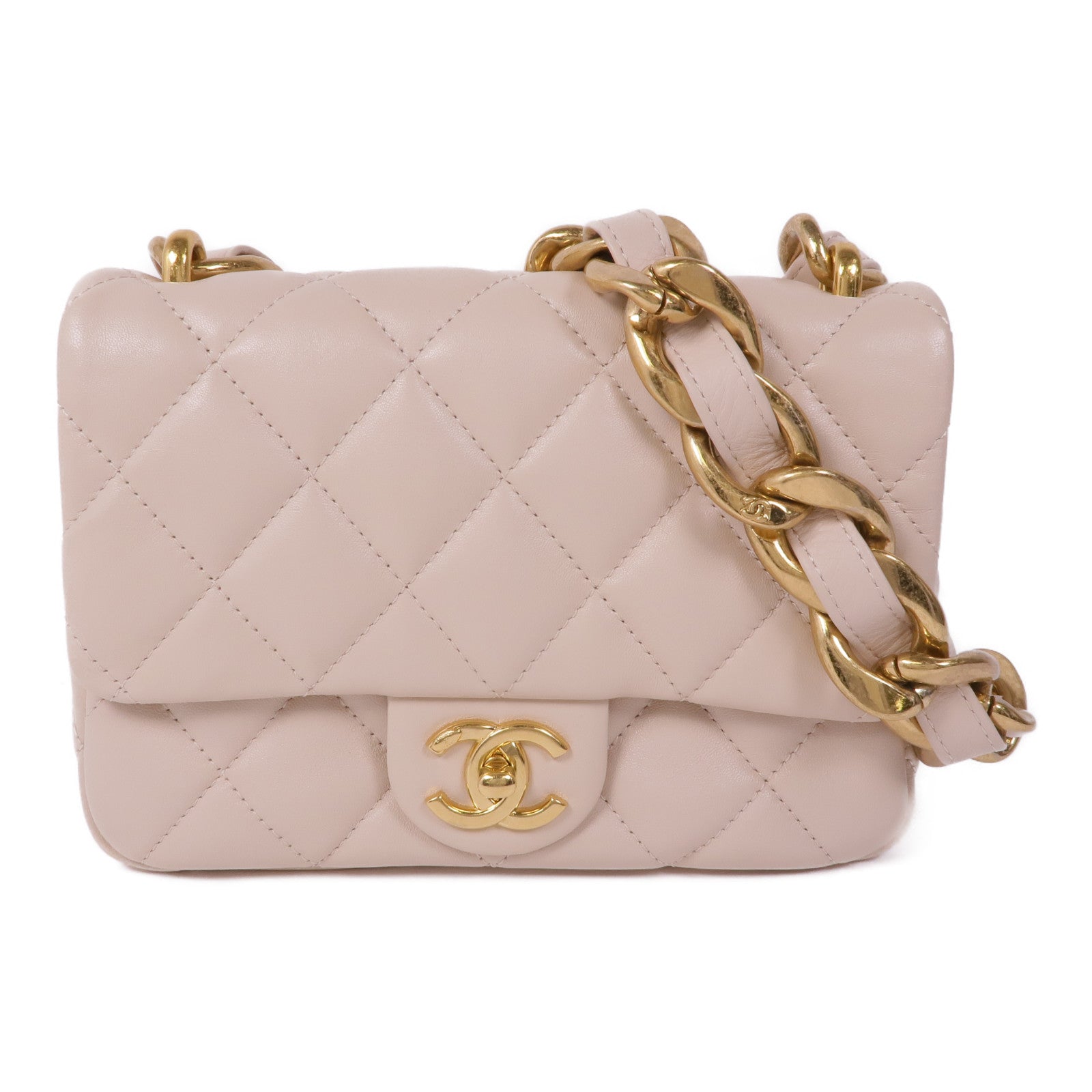 CHANEL 羊皮皮革Chain Shoulder Bag金扣鏈帶肩背袋