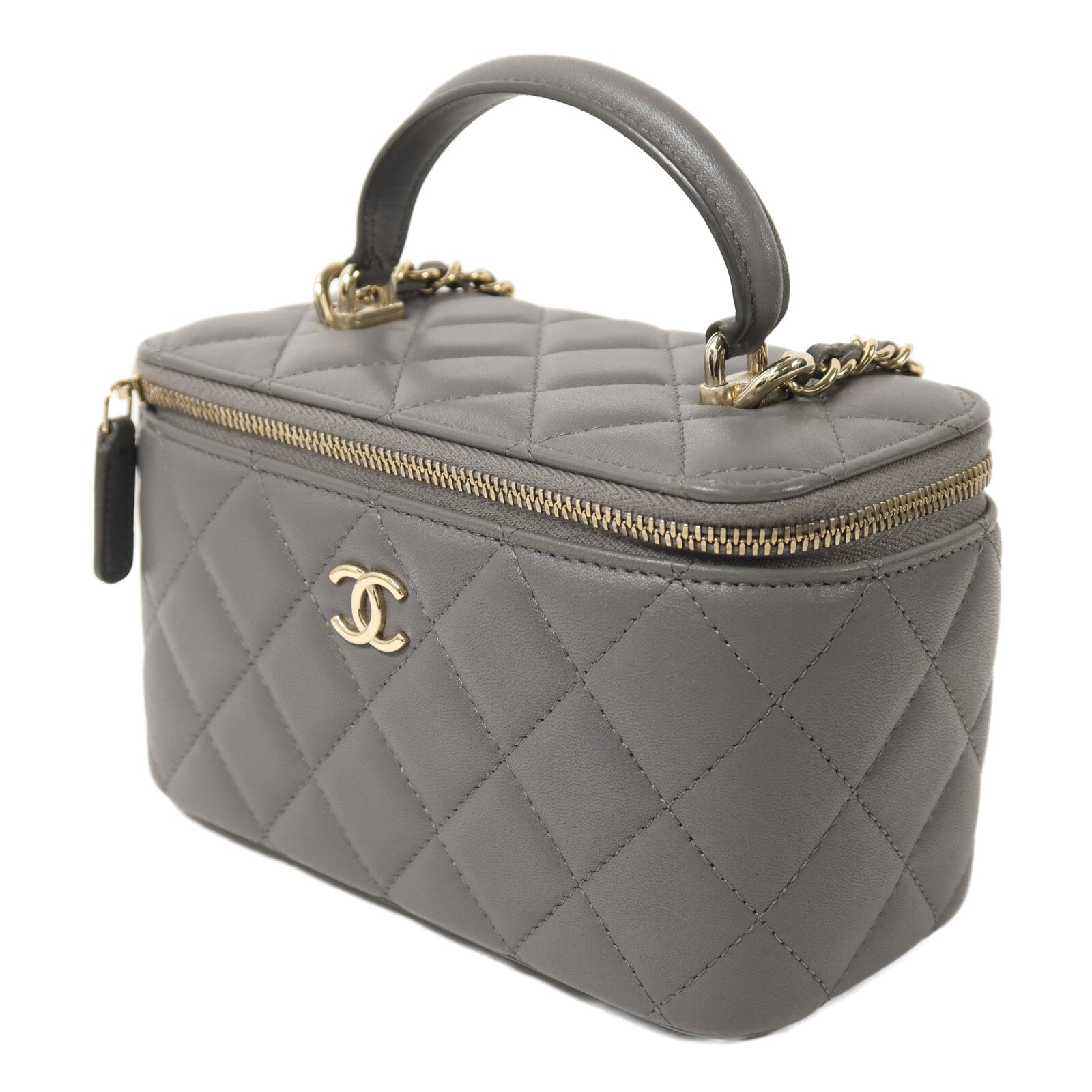 CHANEL 羊皮皮革Vanity Case金扣鏈帶手挽肩背兩用袋