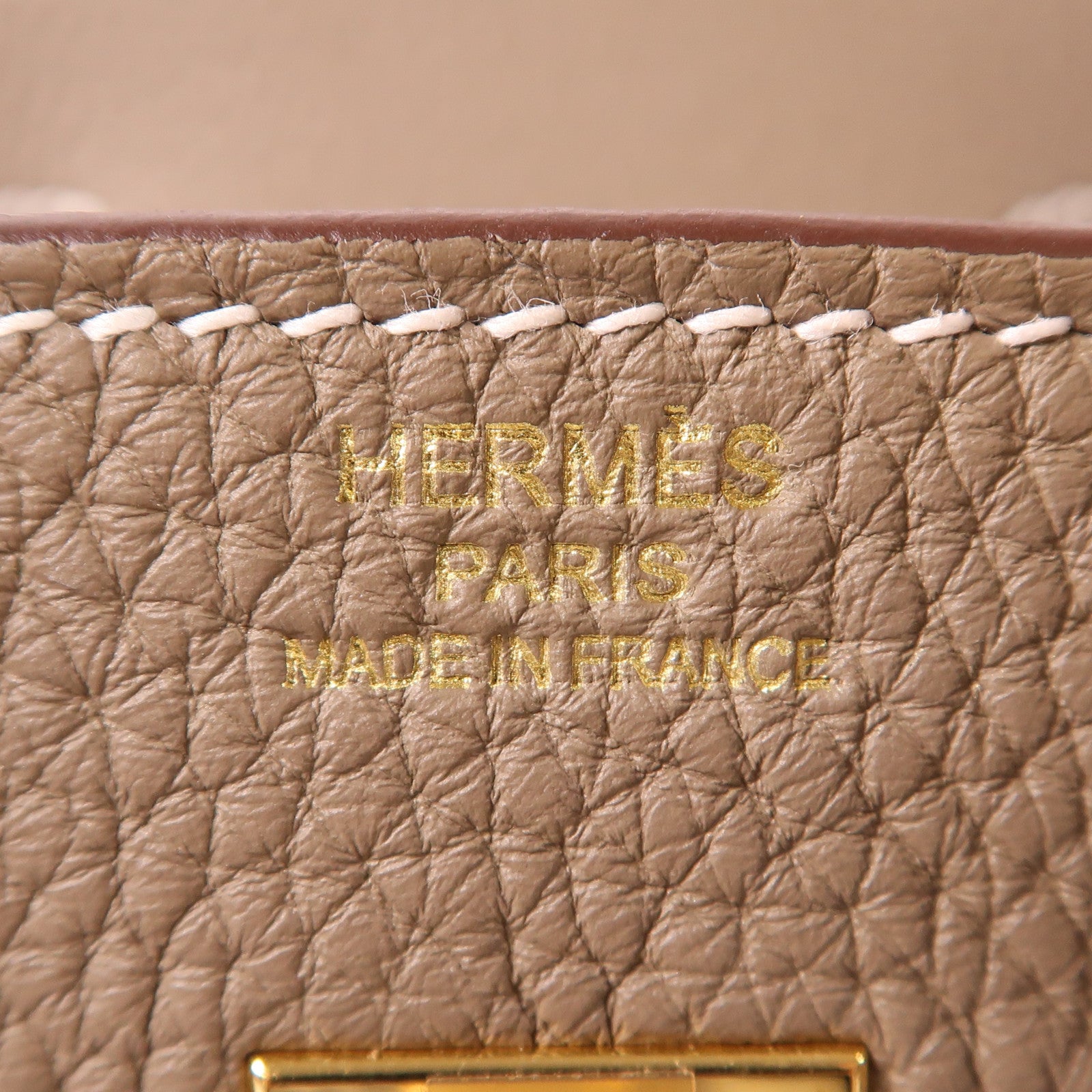 HERMES Clemence皮革Birkin 25金扣手挽袋Etoupe大象灰色