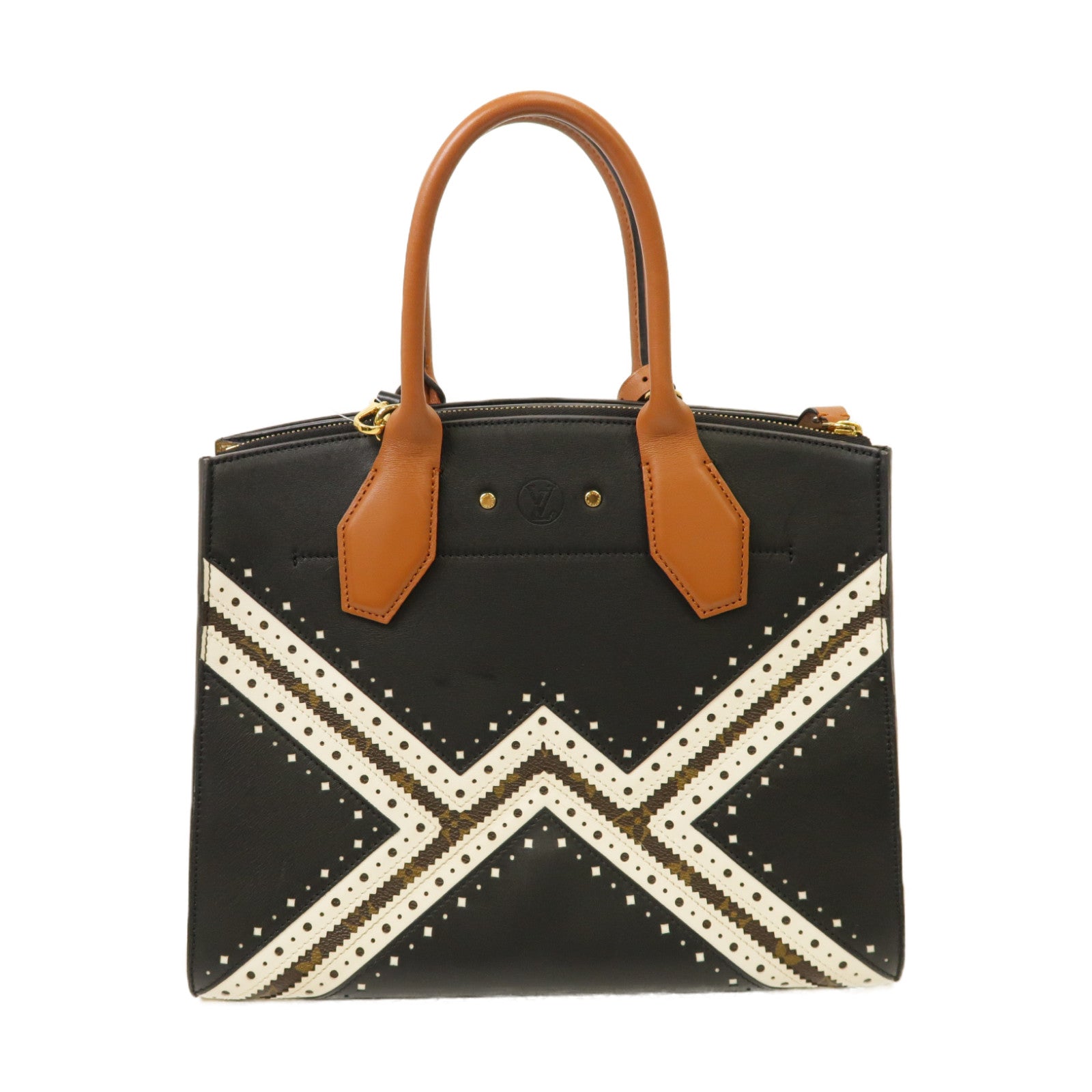 LOUIS VUITTON 牛皮皮革/Monogram City Steamer MM金扣手挽肩背兩用袋白色/黑色