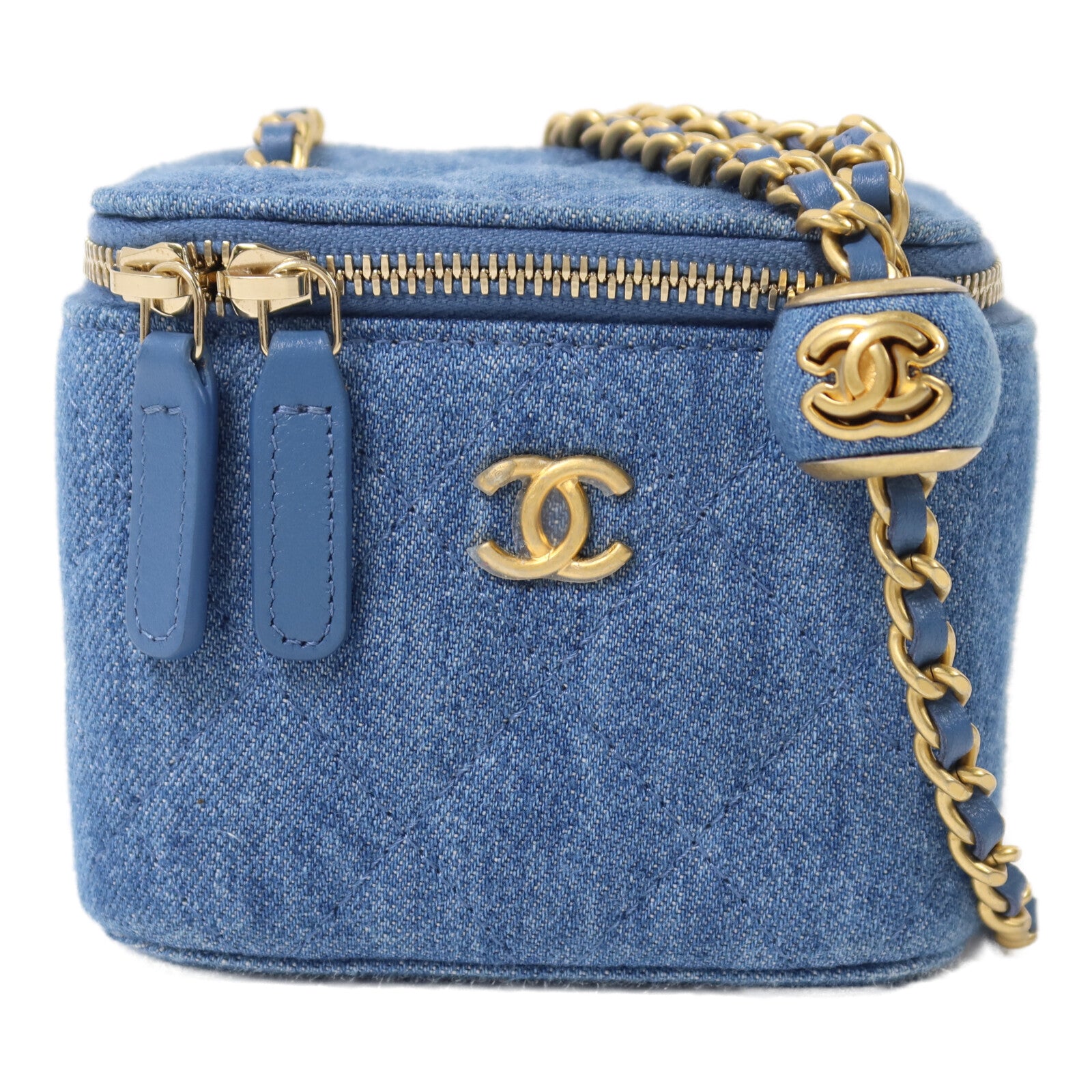CHANEL 牛仔布Mini Vanity Case鏈帶肩背袋