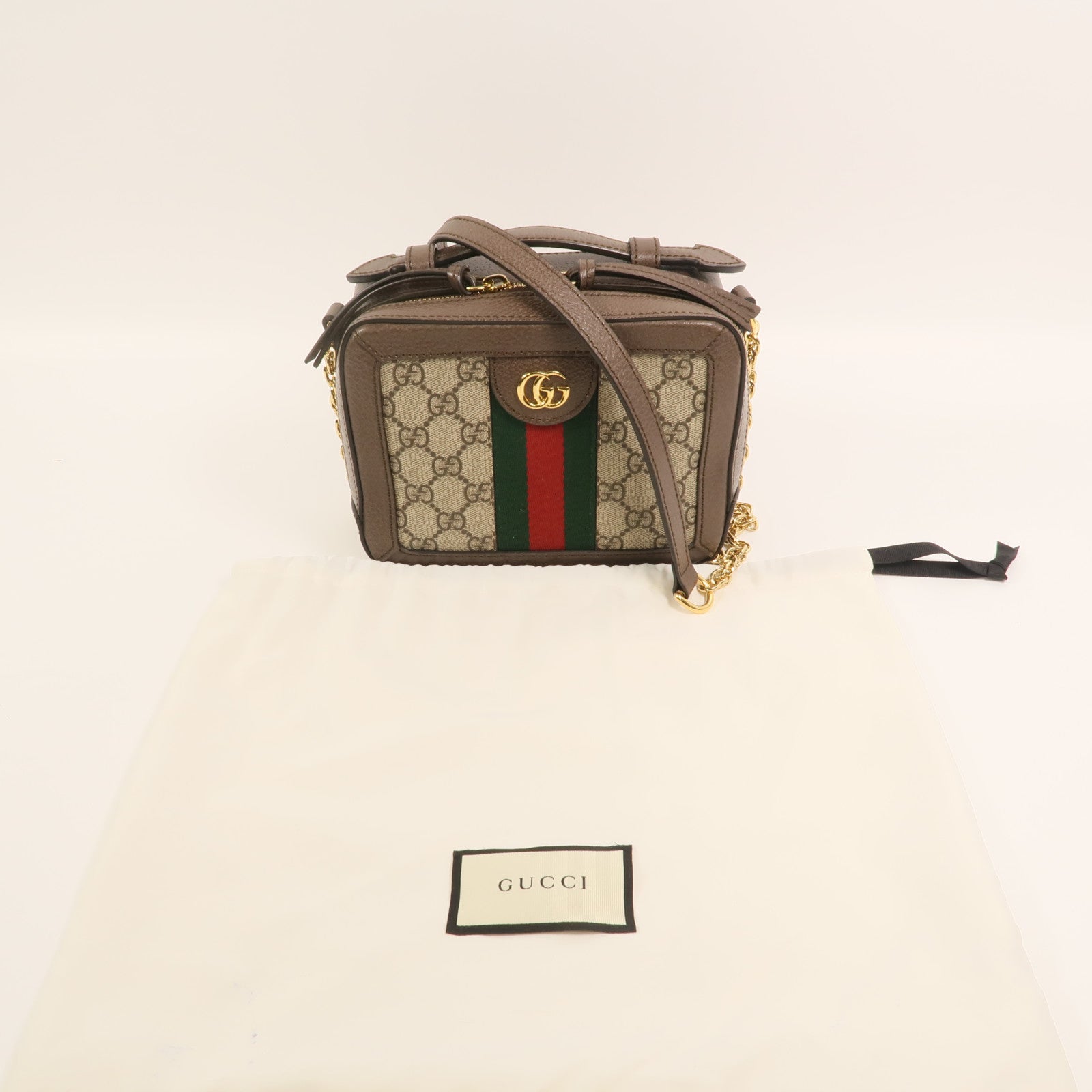 GUCCI 塗層帆布Ophidia GG Mini金扣鏈帶手挽肩背兩用袋