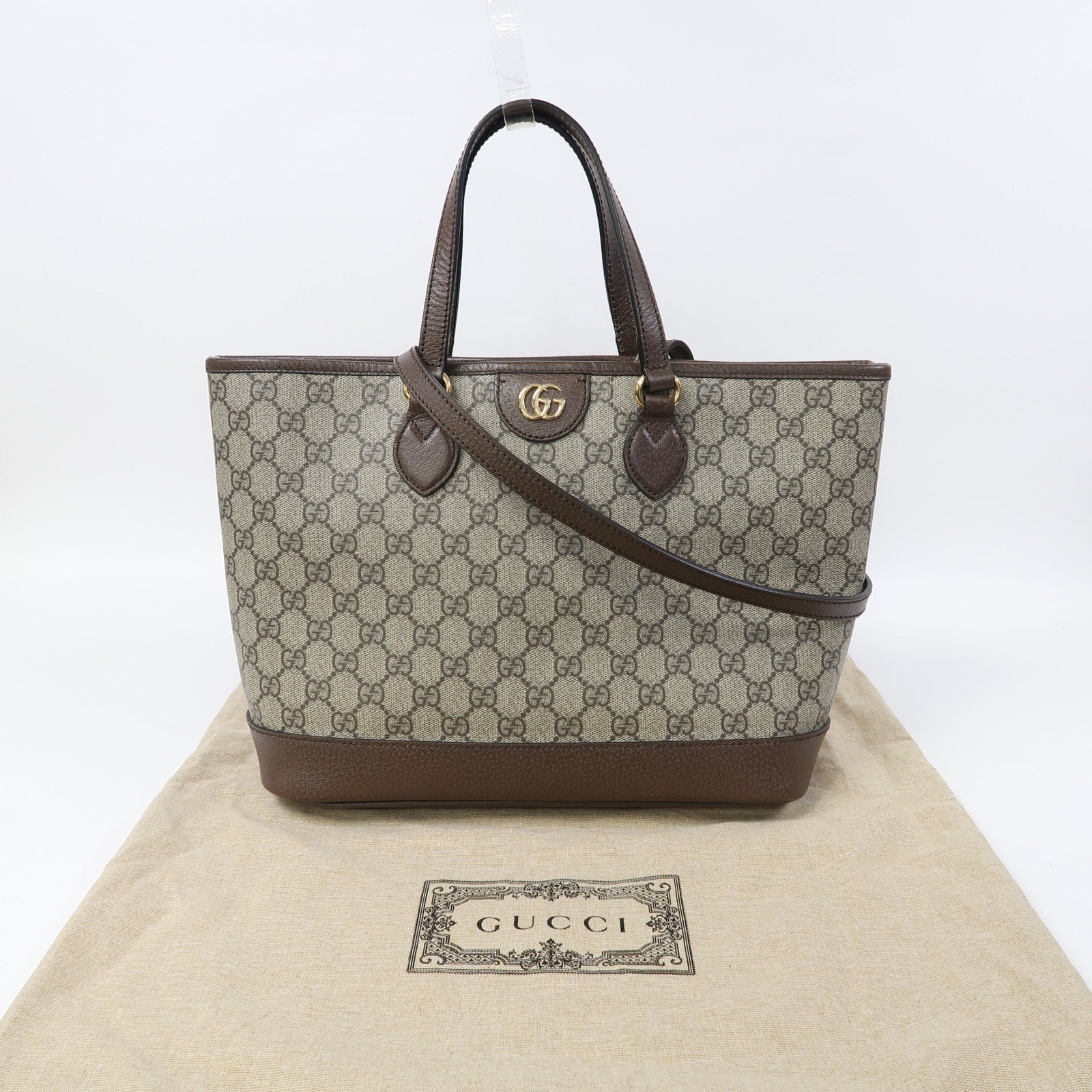 GUCCI 塗層帆布Ophidia GG金扣手挽肩背兩用袋啡色