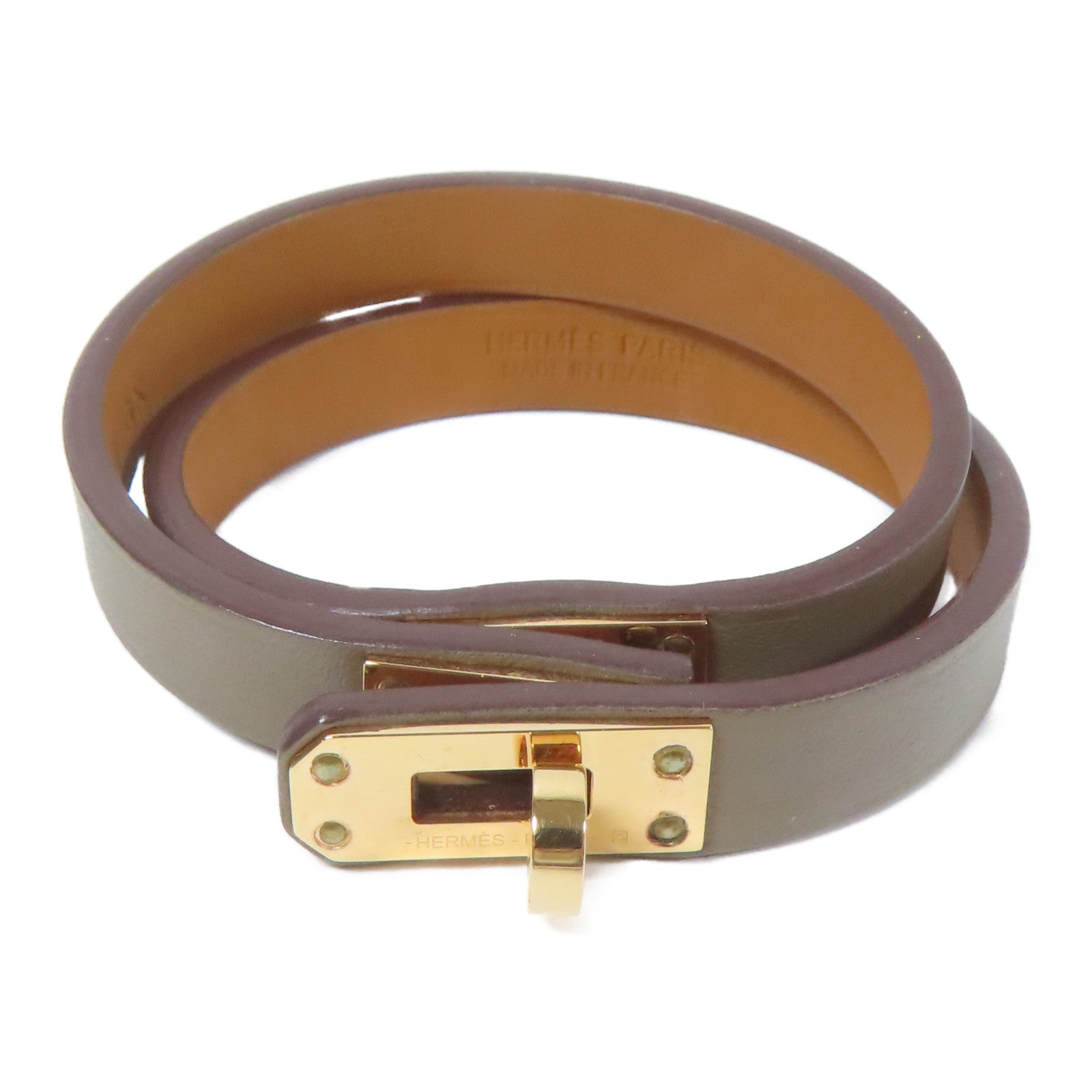 HERMES Swift皮革Mini Double Tour Bracelet金扣手鐲Etoupe(T2)/大象灰色