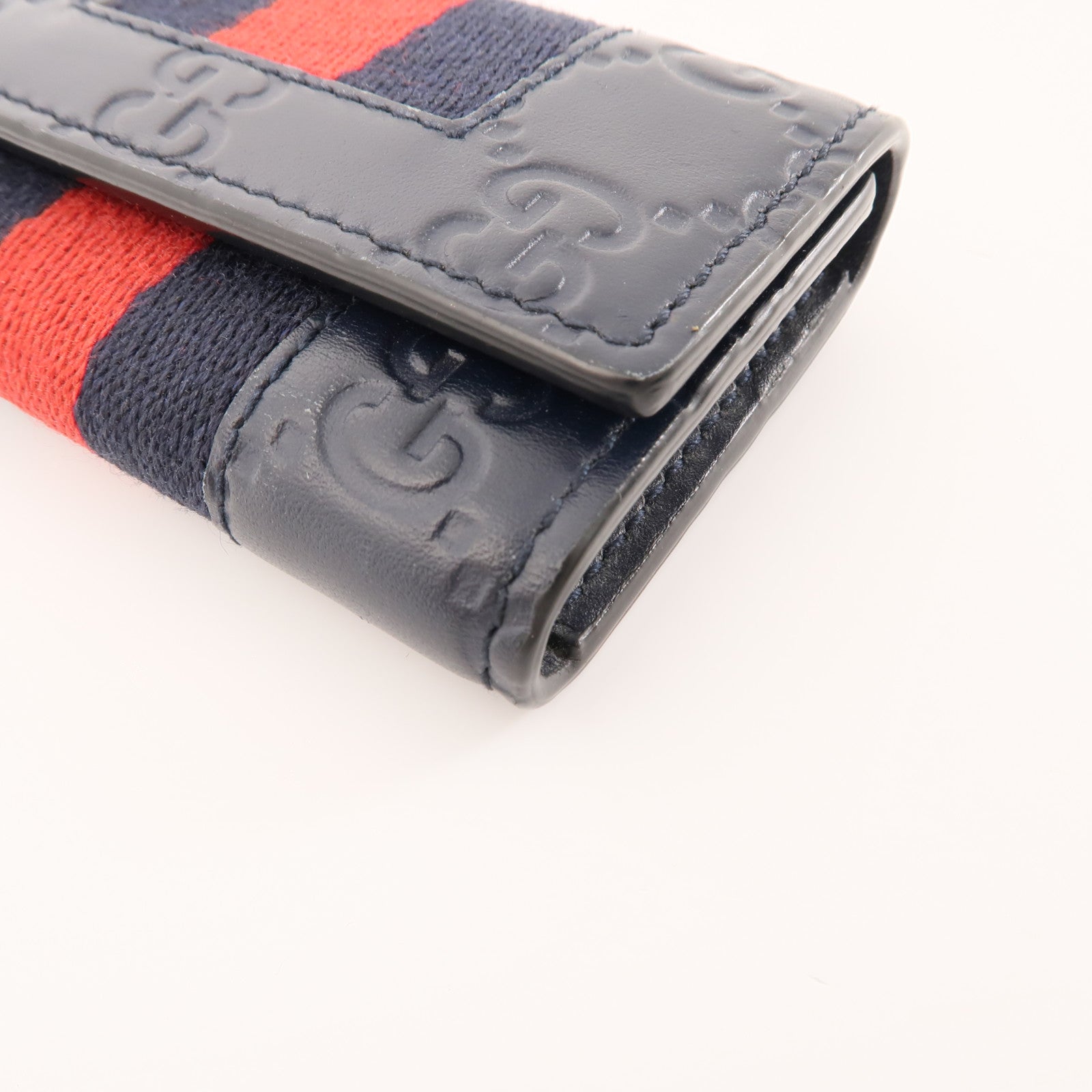 GUCCI 帆布/牛皮皮革Key Holder銀扣鎖匙包黑色