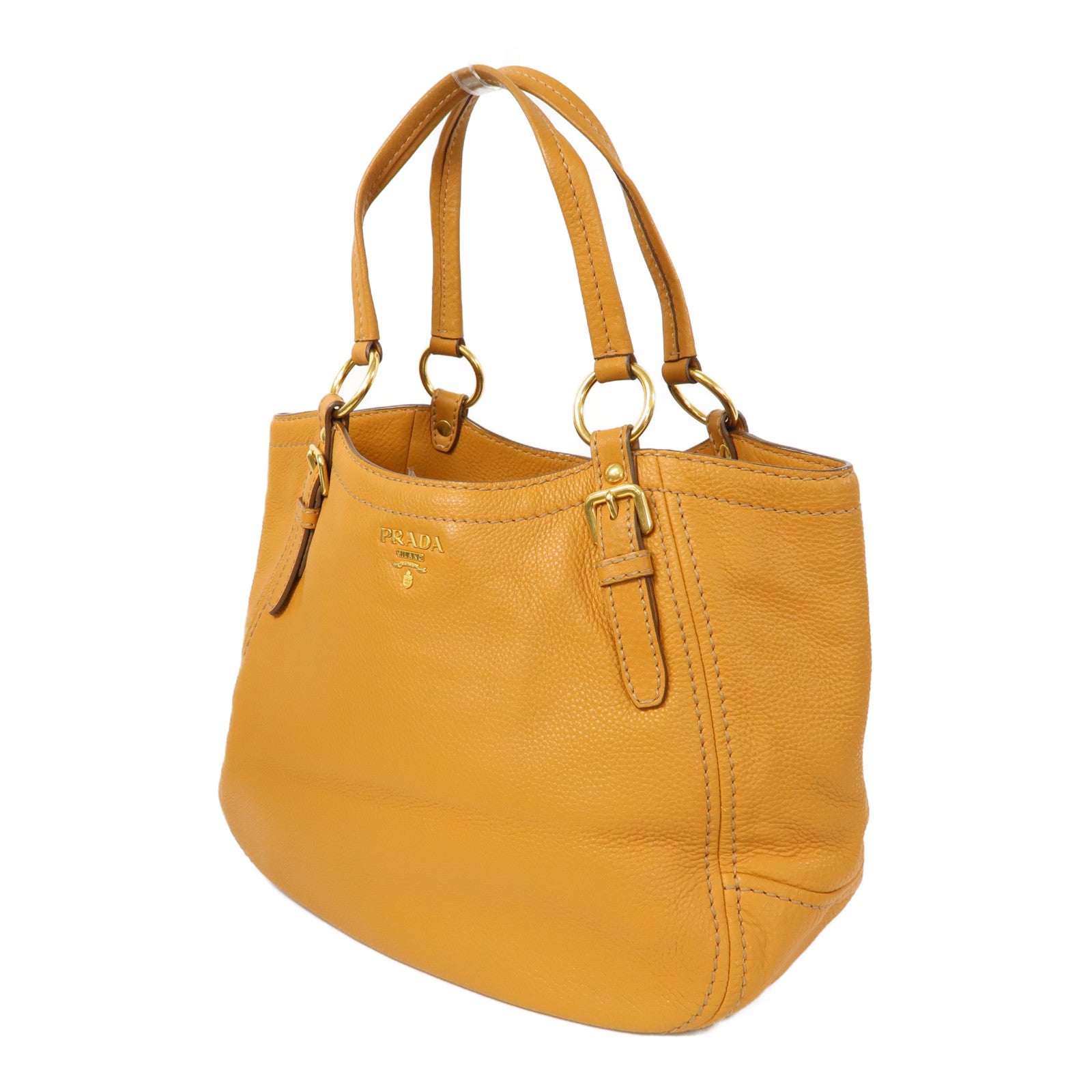 PRADA 【激減優惠】牛皮皮革Sacca 2 Manici Bag金扣肩背袋橙色